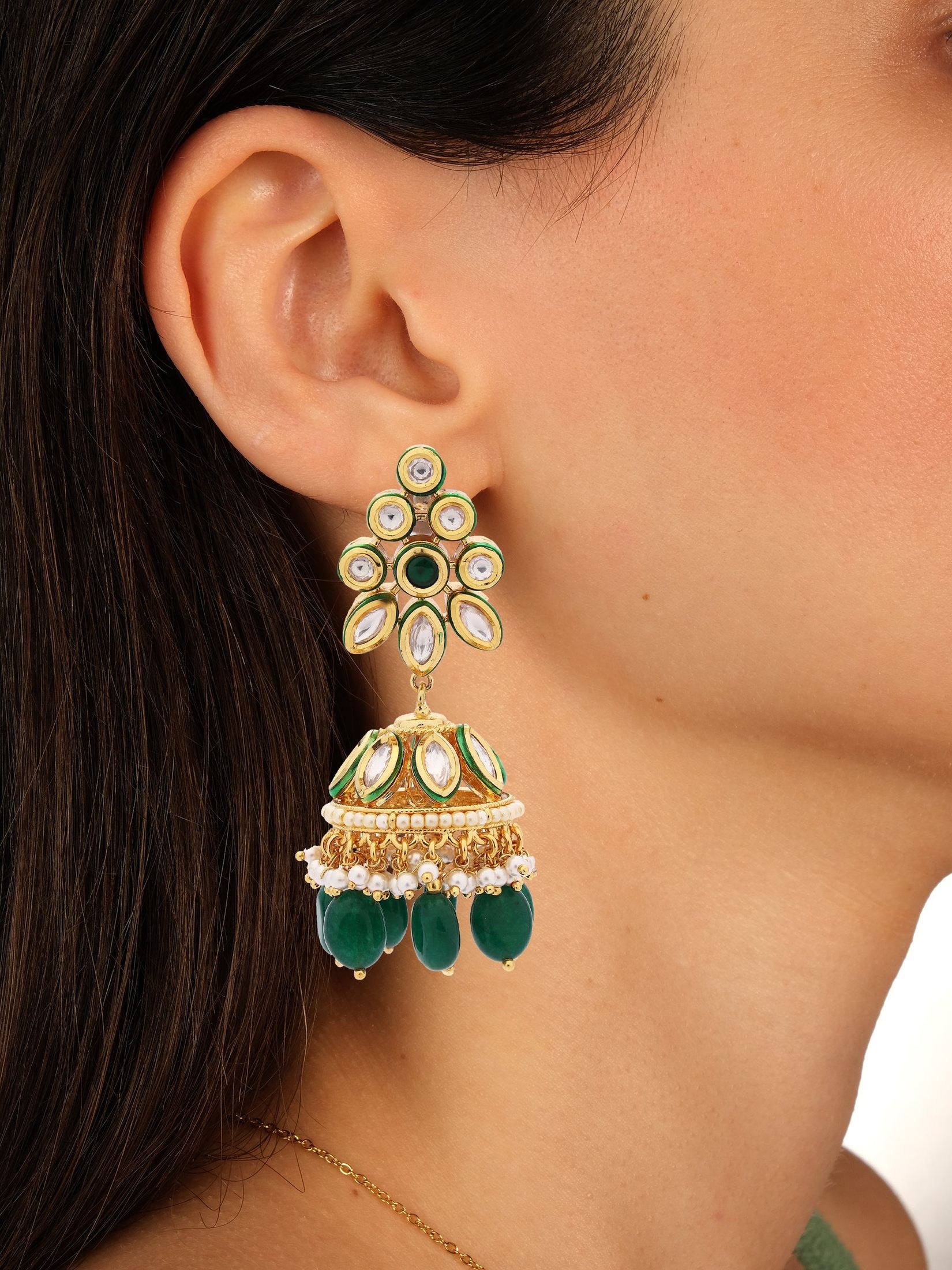 Polki jhumki earring with faux pearls