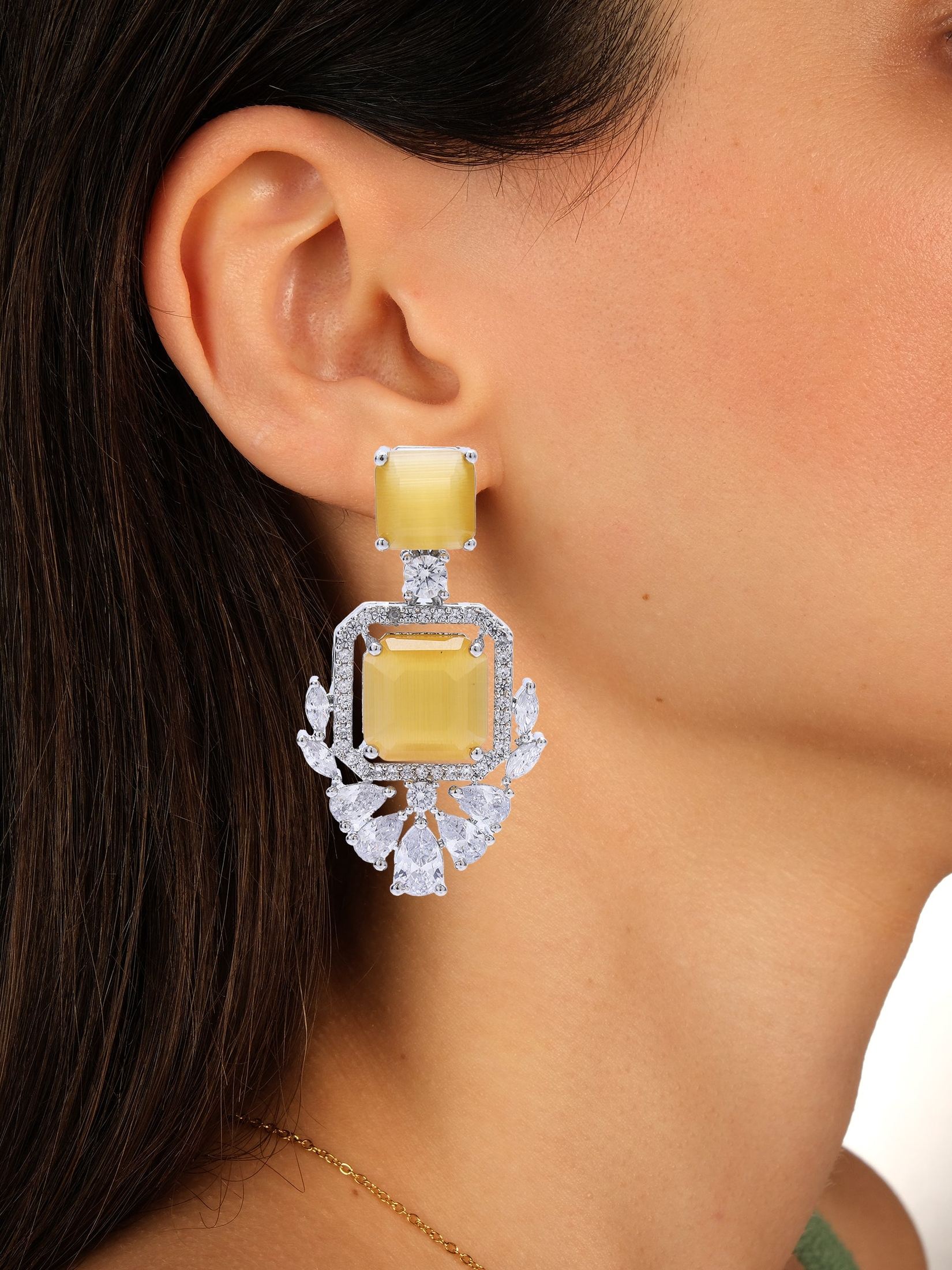 Soft Yellow Dual Stone Drop Earrings