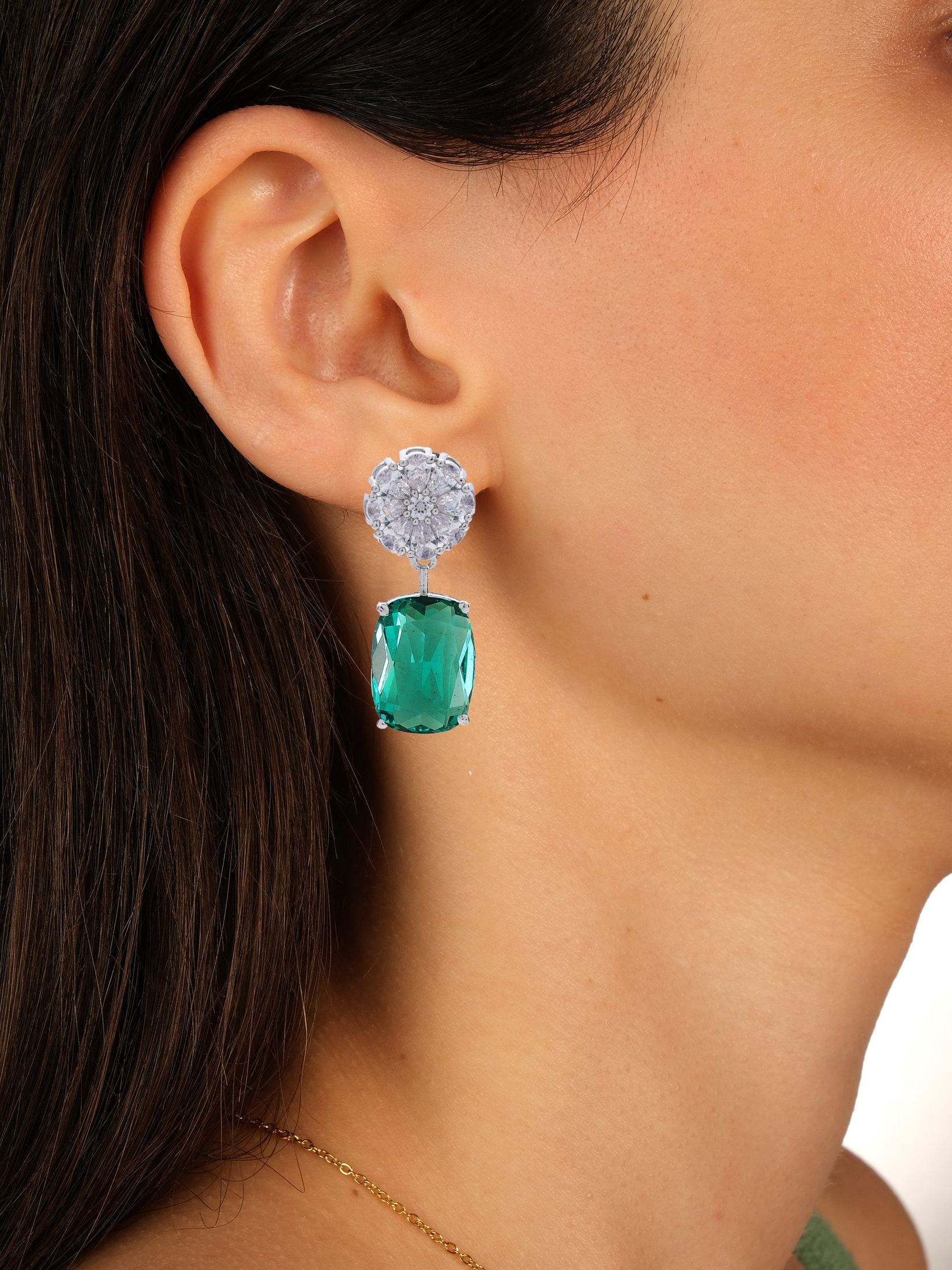 Classic Studded Deep Green Drop Earring