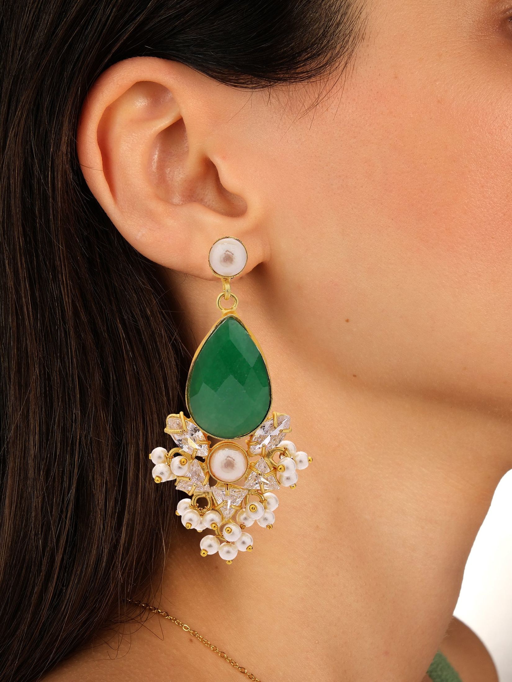 Traditional Party Wear Moss Green Drop Earrings