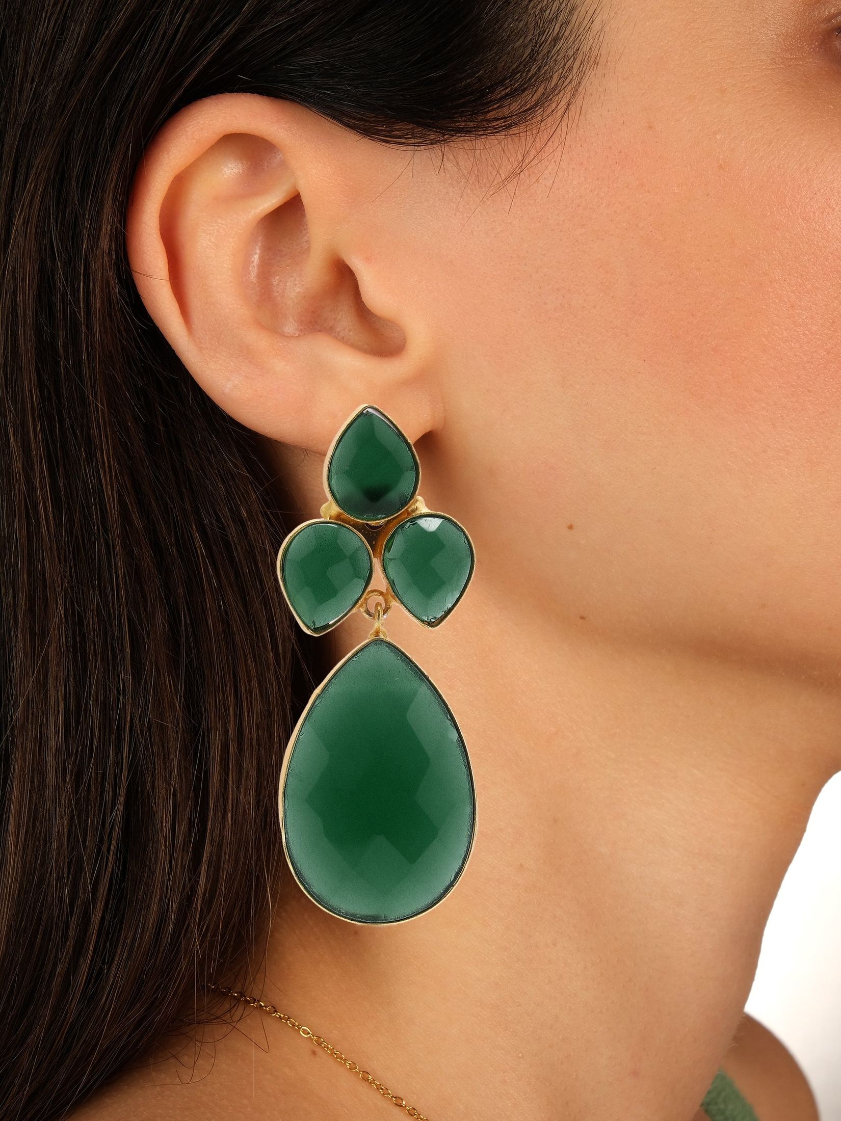 Bezel Set Forest Green Drop Earring