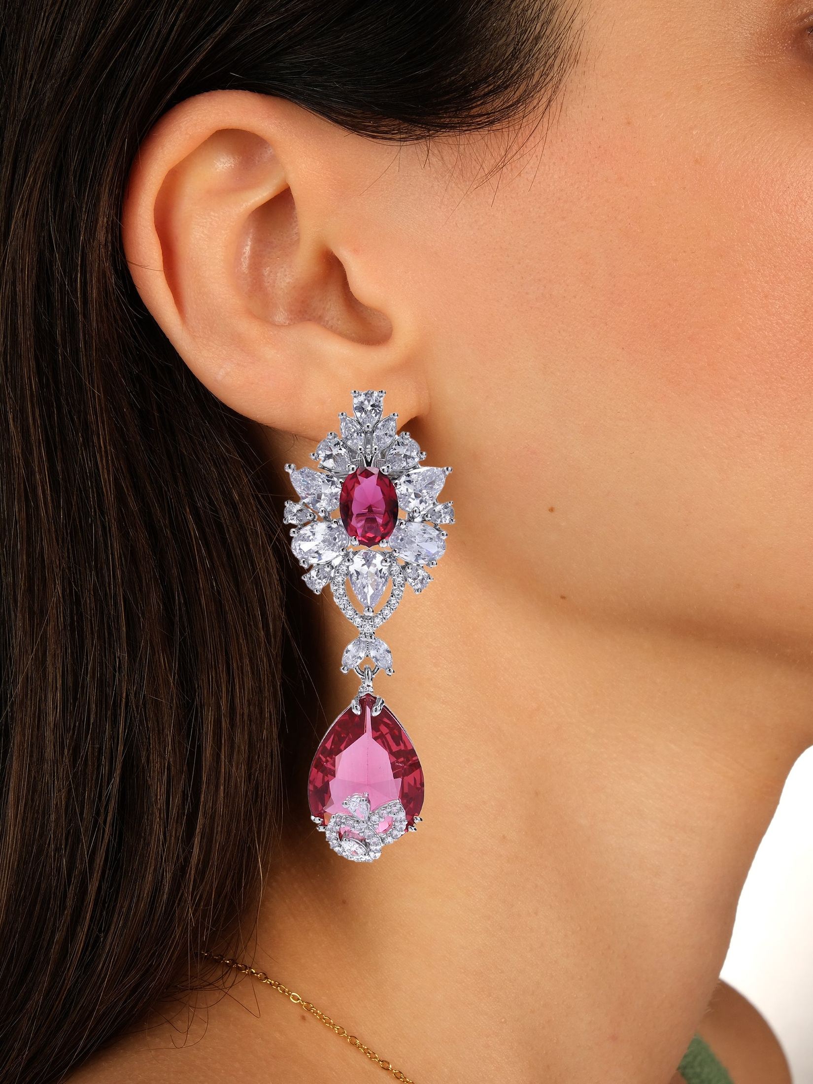 Radiant Magenta dual stone dangler earrings