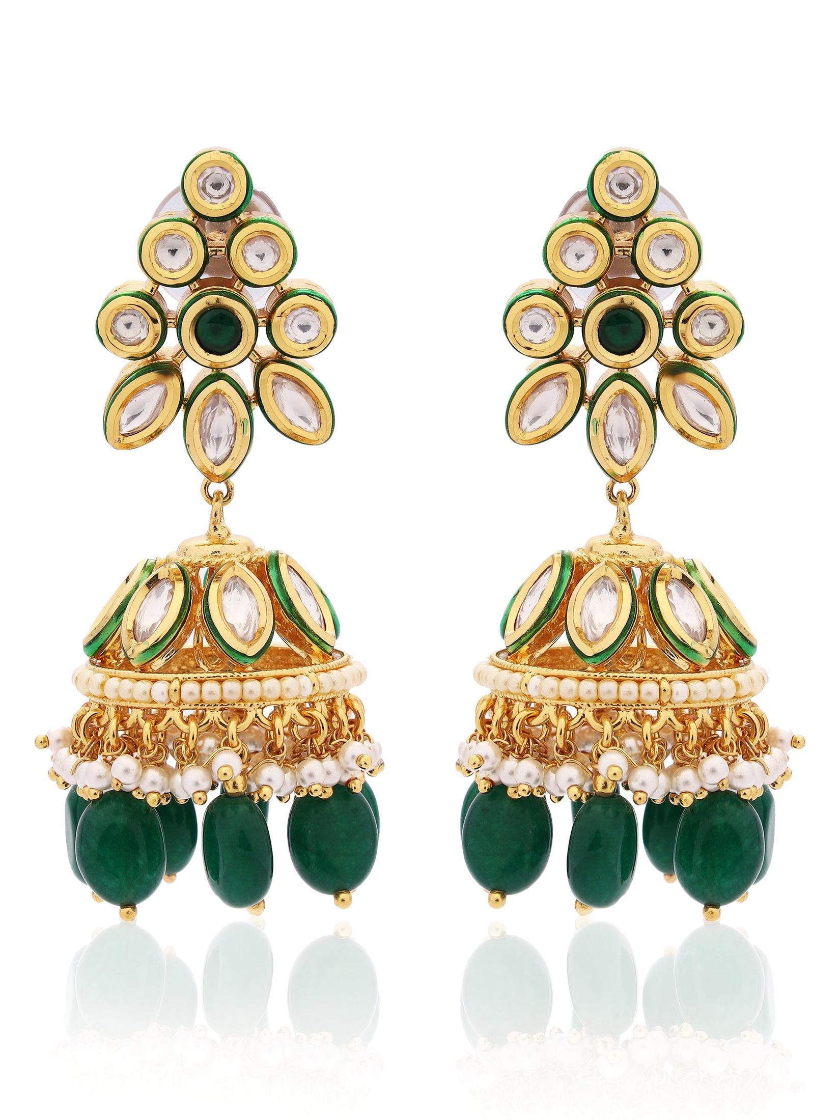 Polki jhumki earring with faux pearls