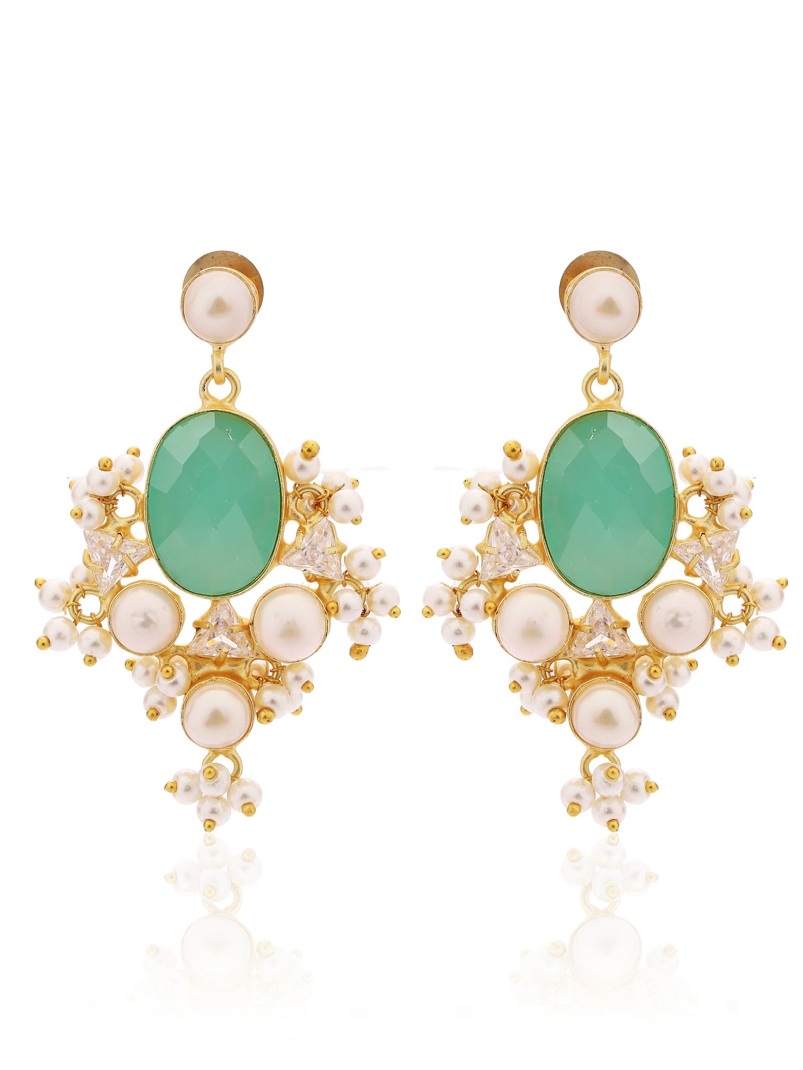 Oval Mint green pearl drop Earring