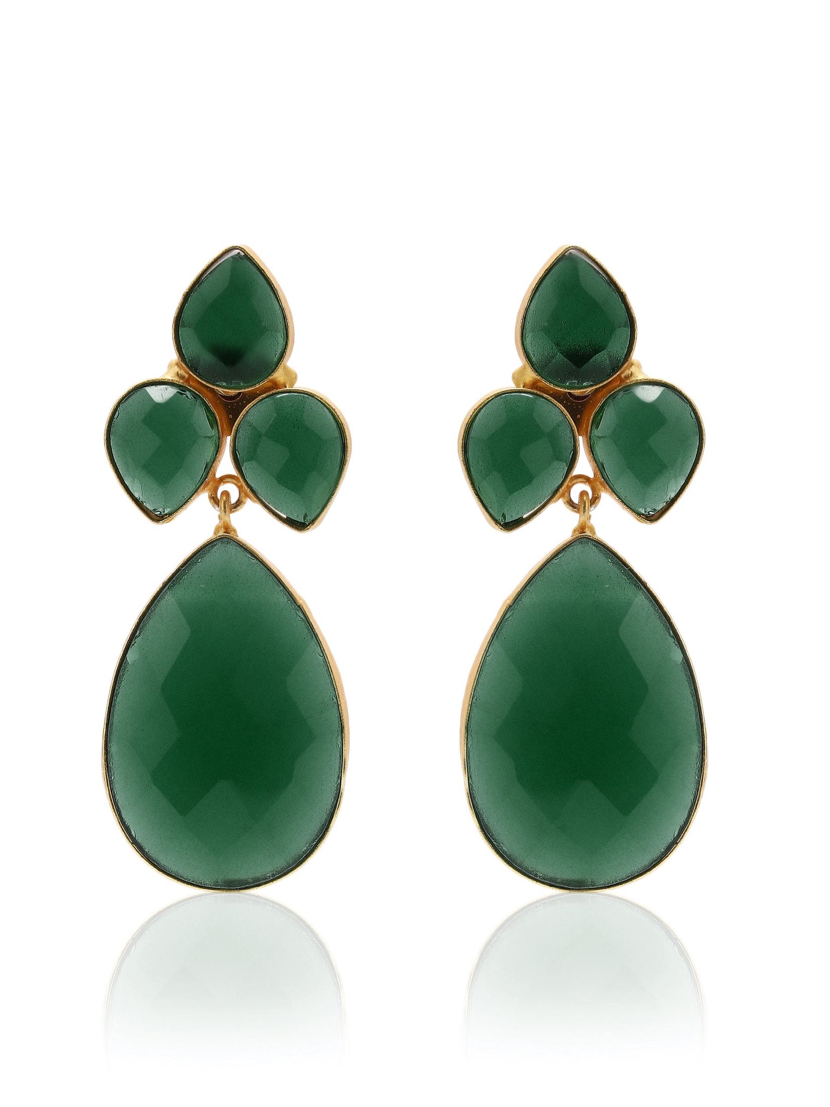 Bezel Set Forest Green Drop Earring