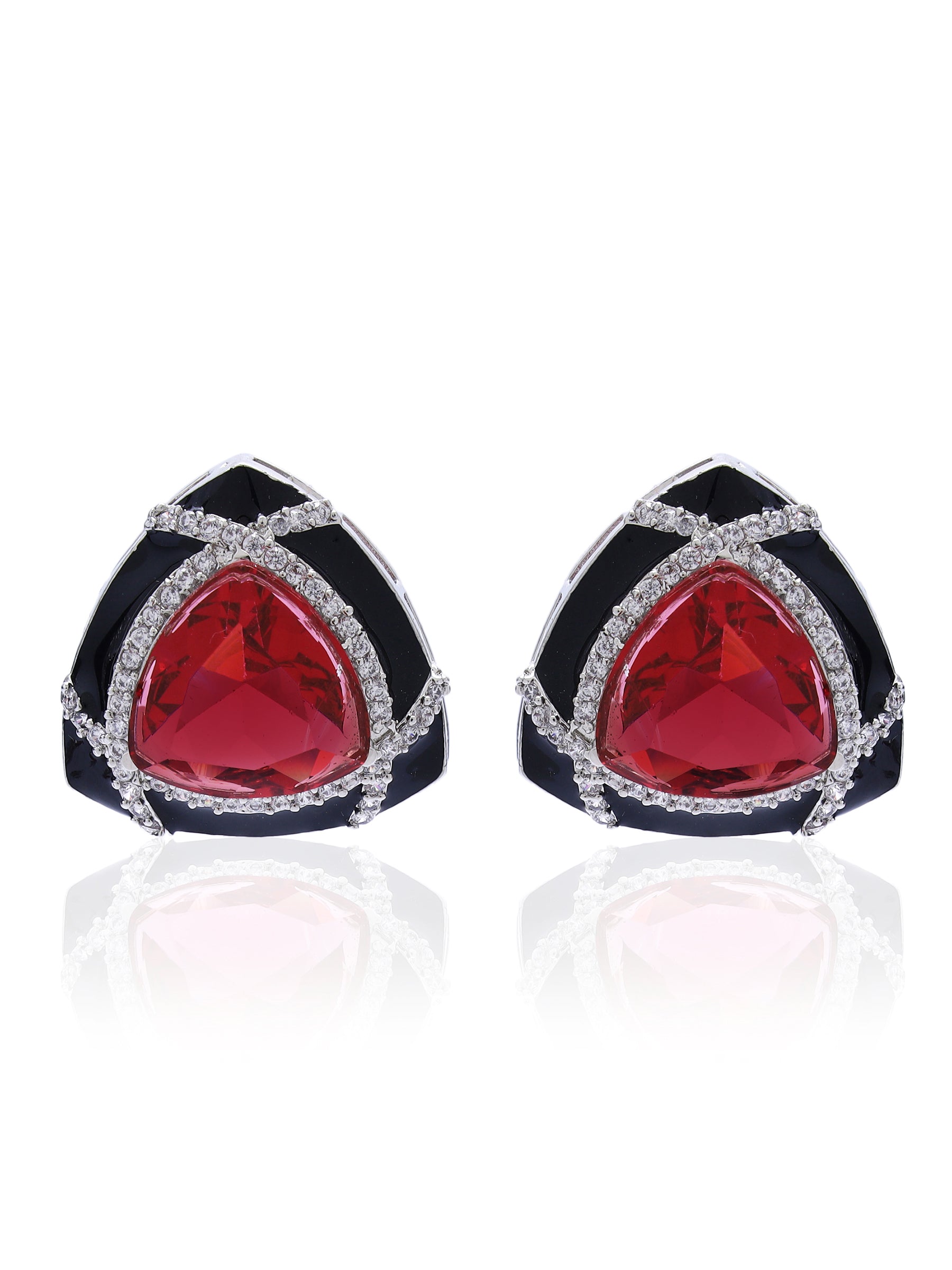 Party Wear studs with Black enamel and triangular Wine colored stones