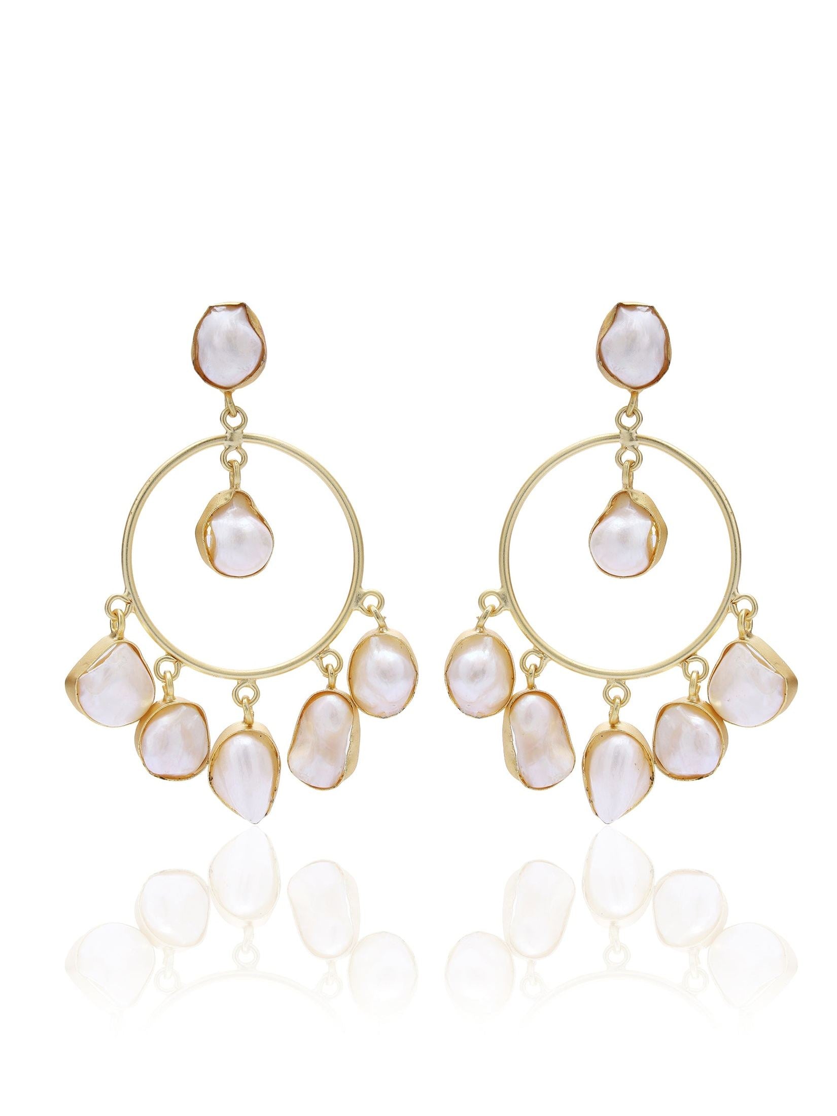 Dangling Pearl Earrings with Opulent Center Stone