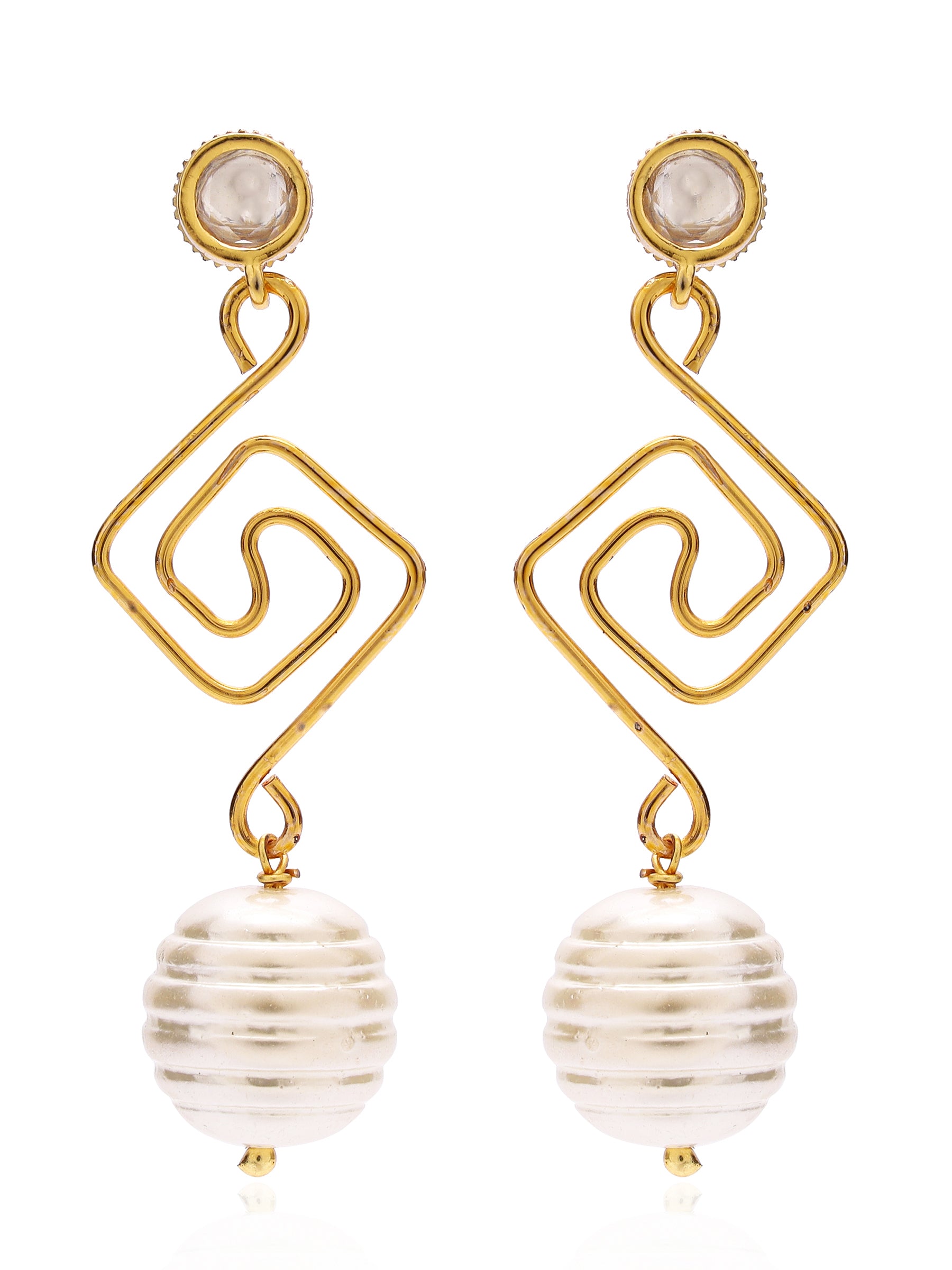 Wired American Diamond and Faux Pearl Earring