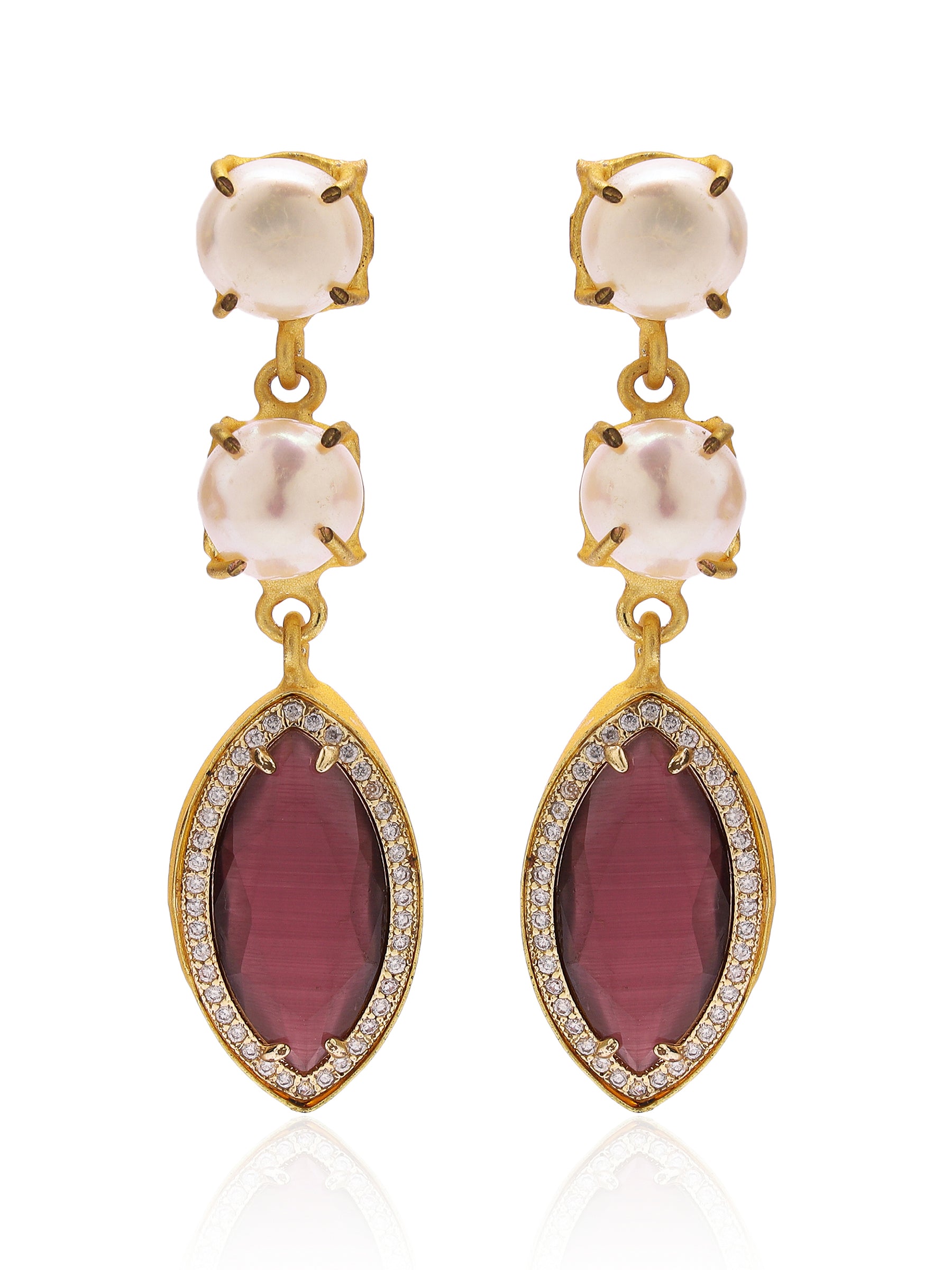 Classic Pearl and Wine crystal dangler earring