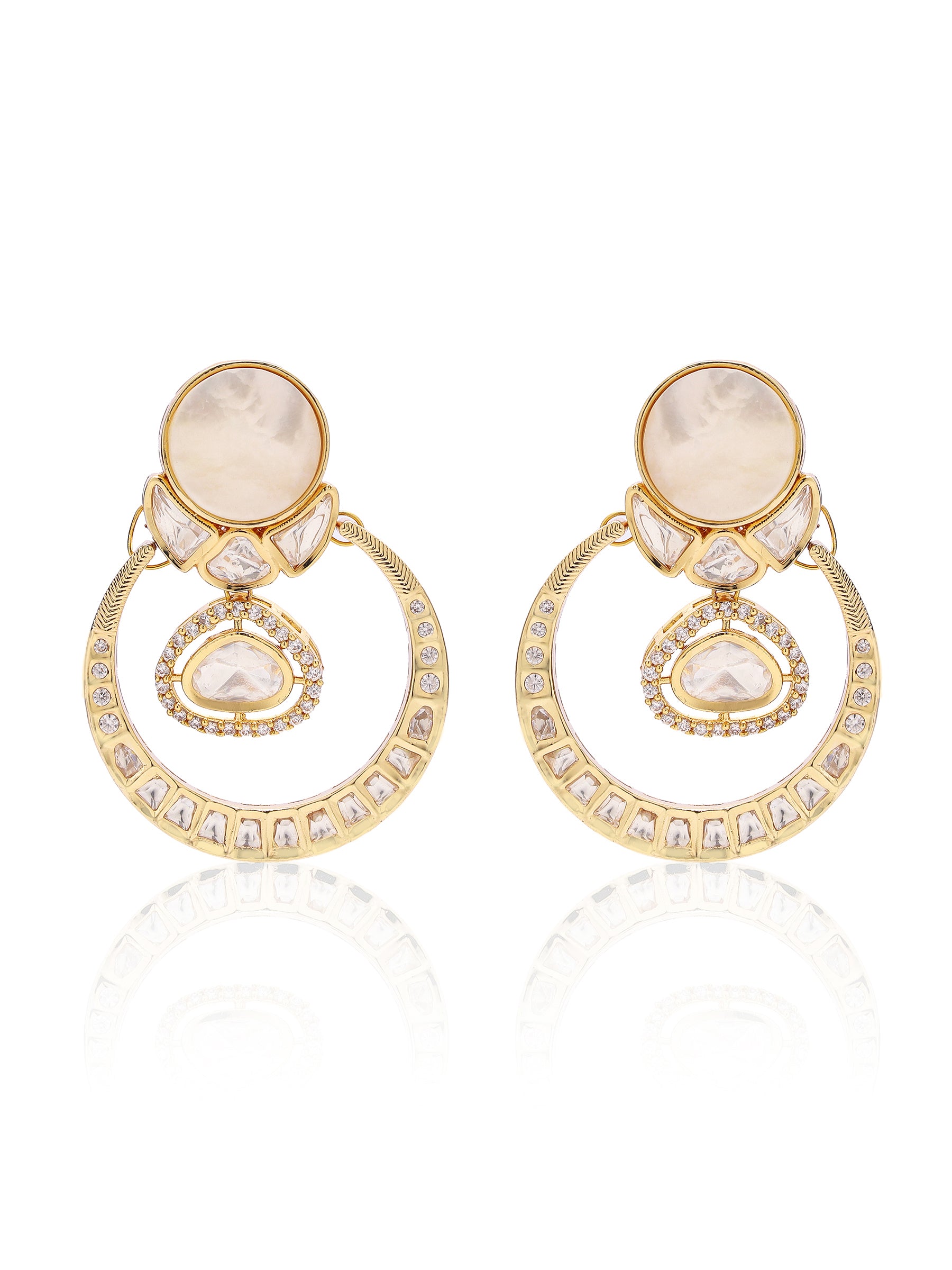 Chandbali Earrings With Mother of Pearl and Kundan Embellishment