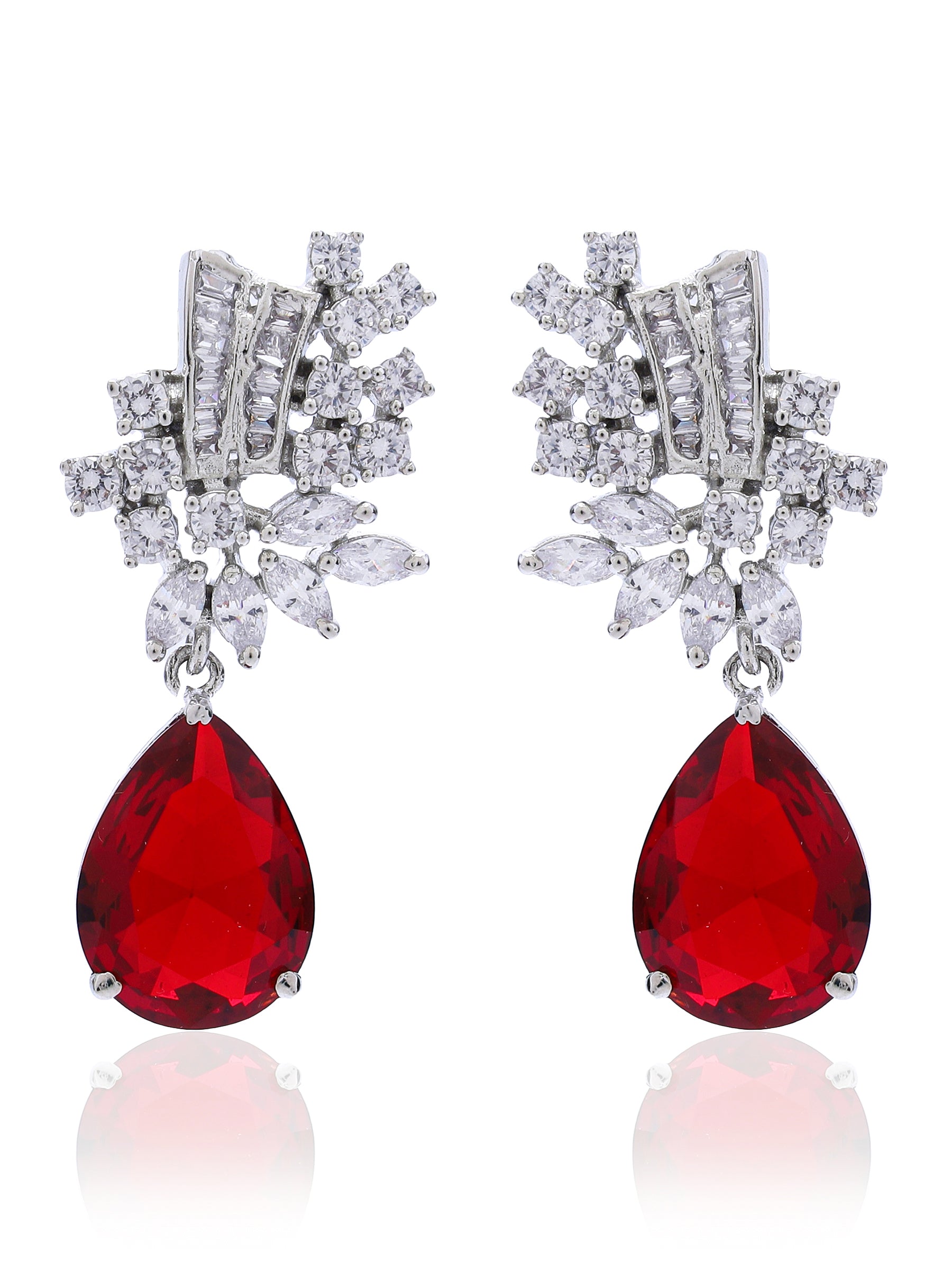 3-pronged Wine Drop Earring with Fancy cut American Diamonds