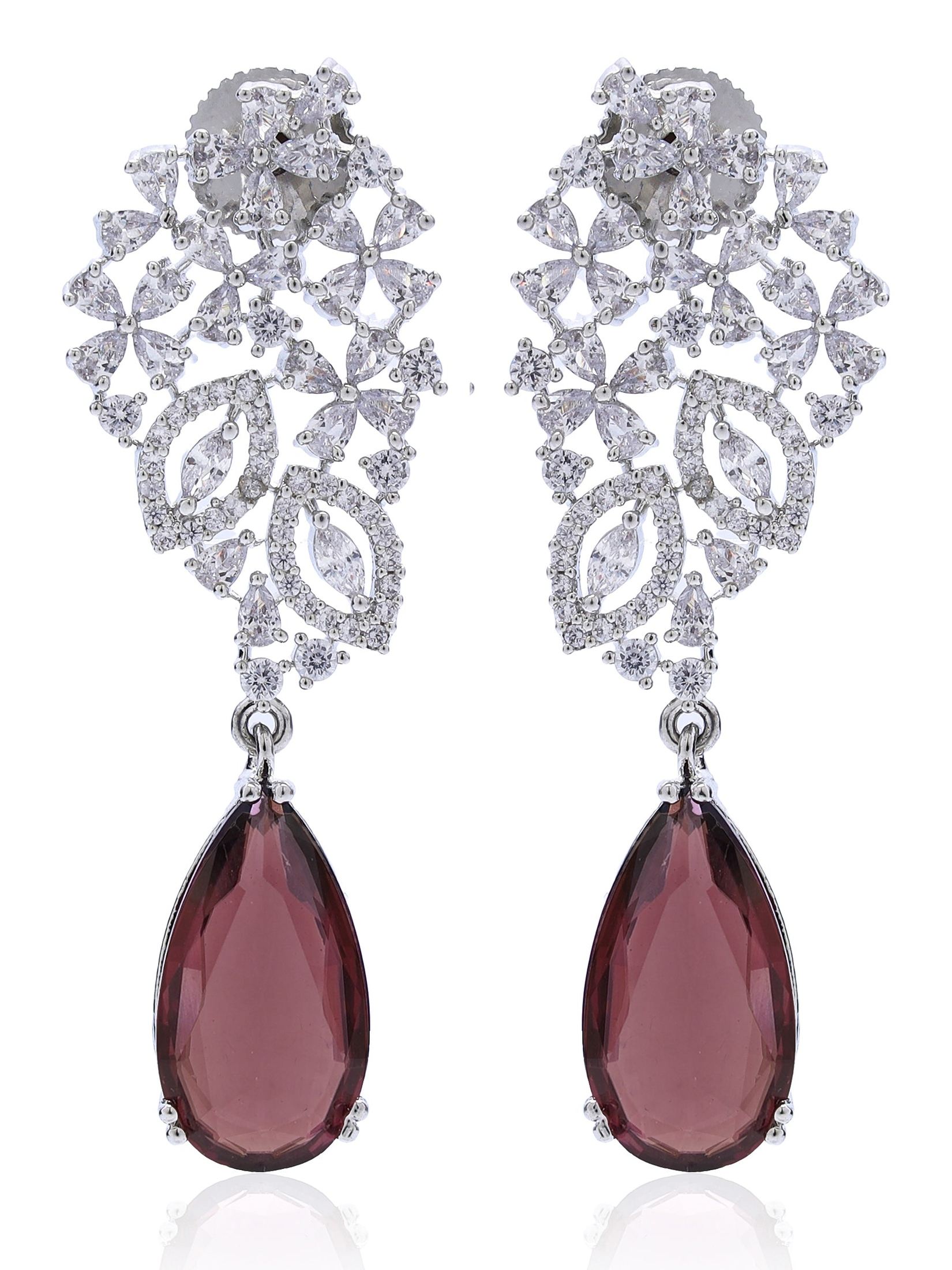 Wine Drop Earring with Fancy cut American Diamond