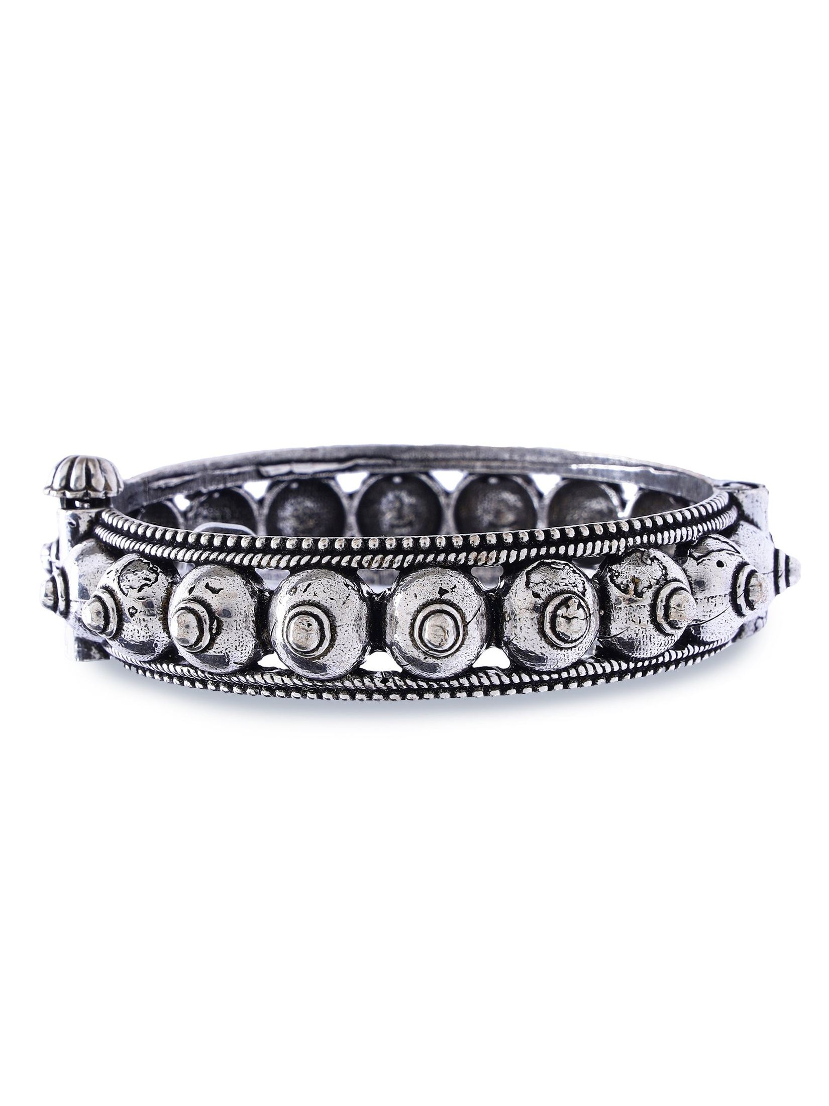 Antique Oxidised Silver Screw Closure Classic Bracelet