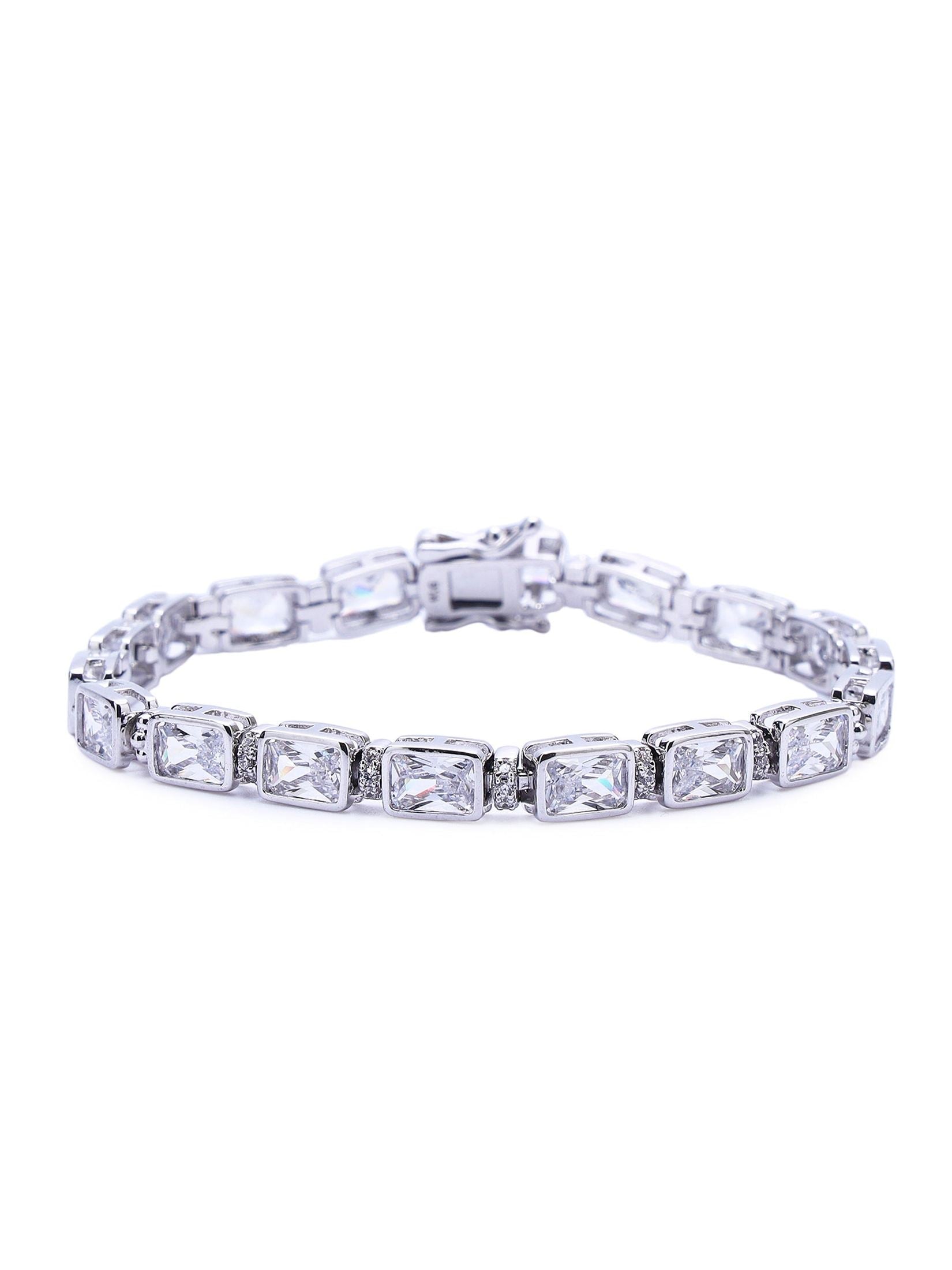 Rhodium Plated Tennis Bracelet with big cushion cut zirconia stones