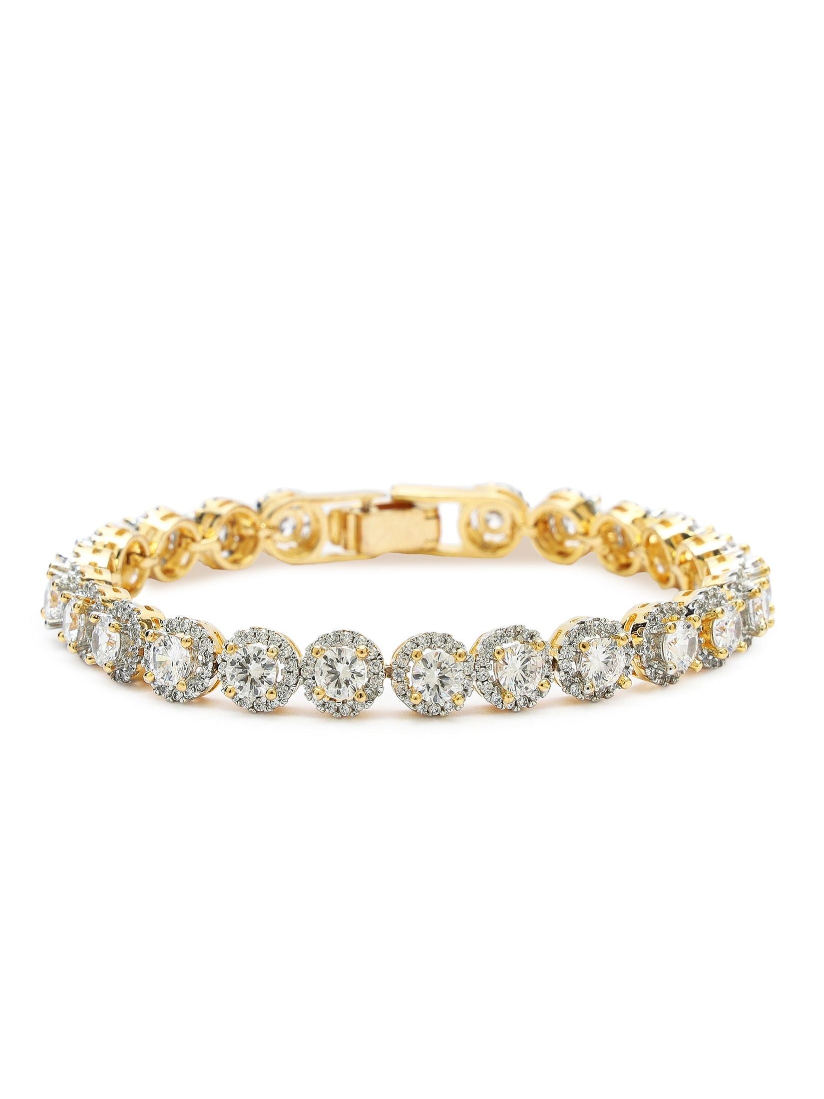 Gold Plated Bracelet Tennis with American Diamond Solitaires