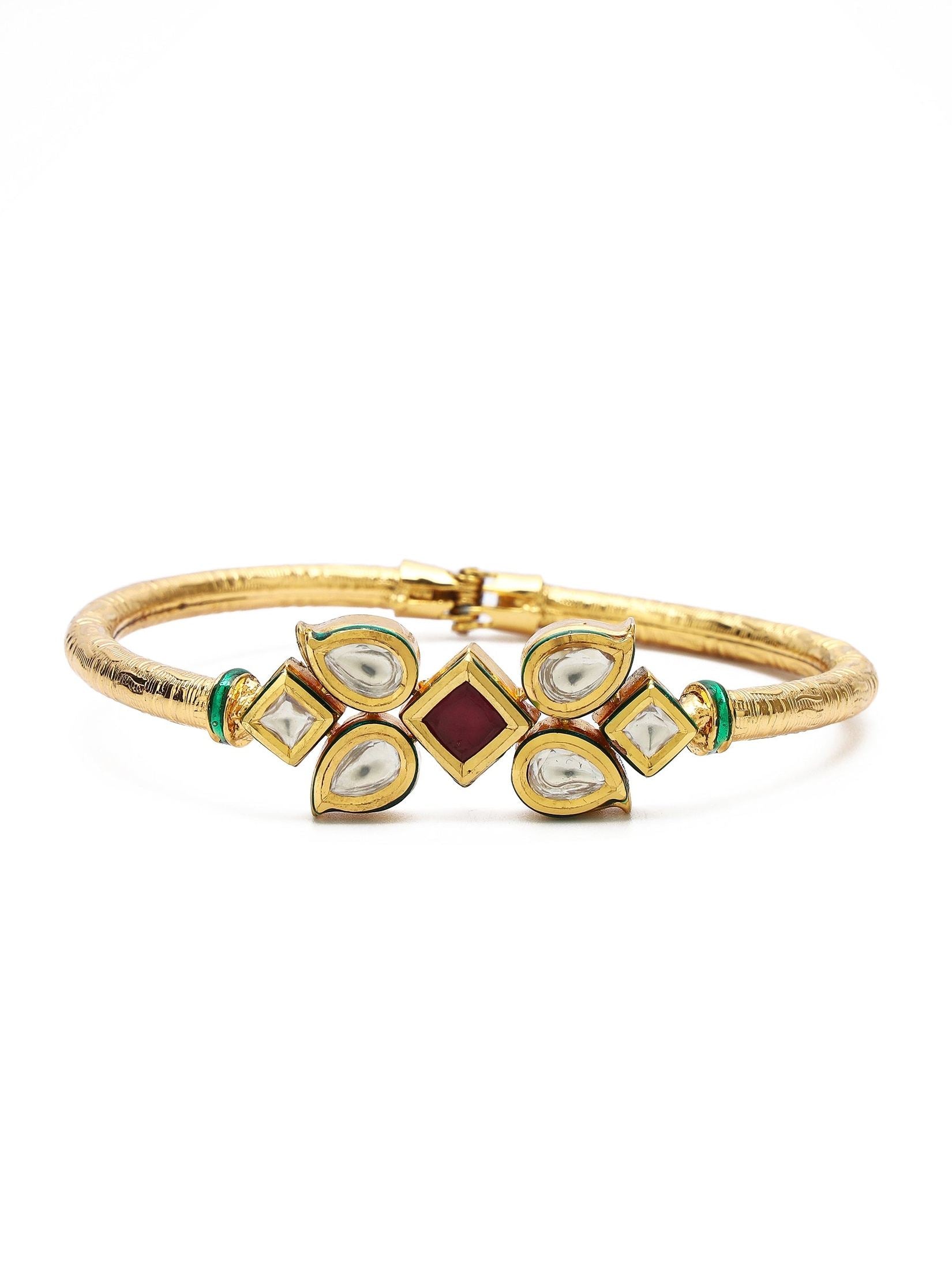 Gold plated Kundan Pull Open Bracelet