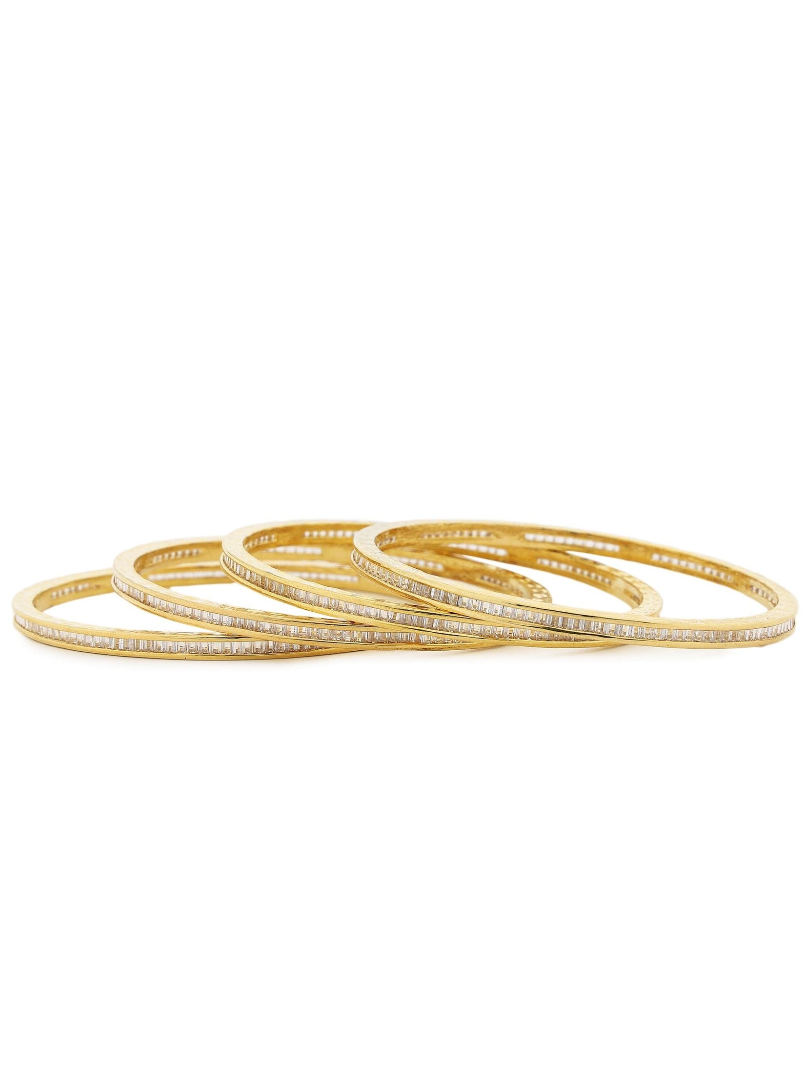 Gold plated CZ studded 4-bangle set