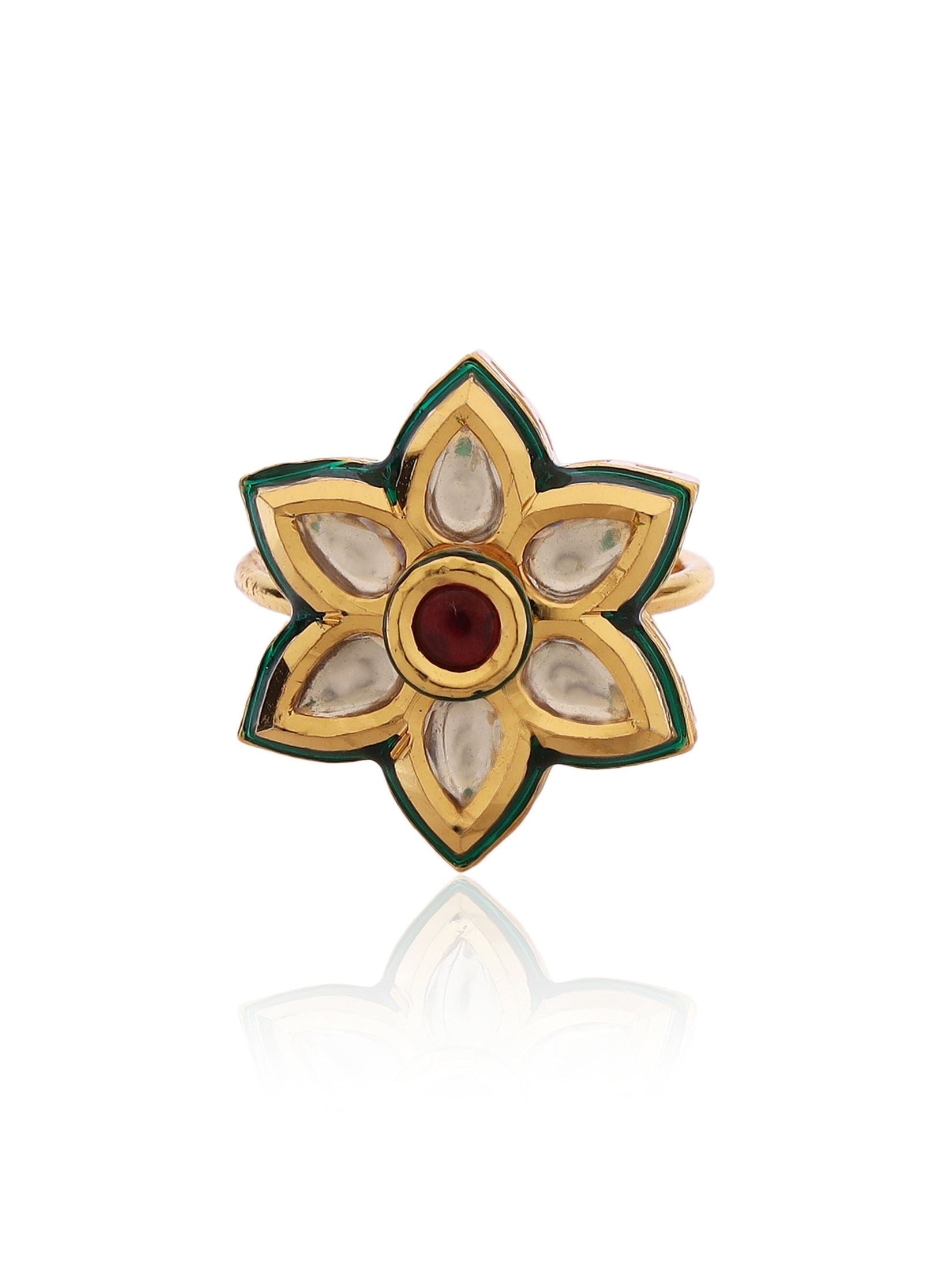 Floral Cocktail  Kundan Ring with Centre Stone