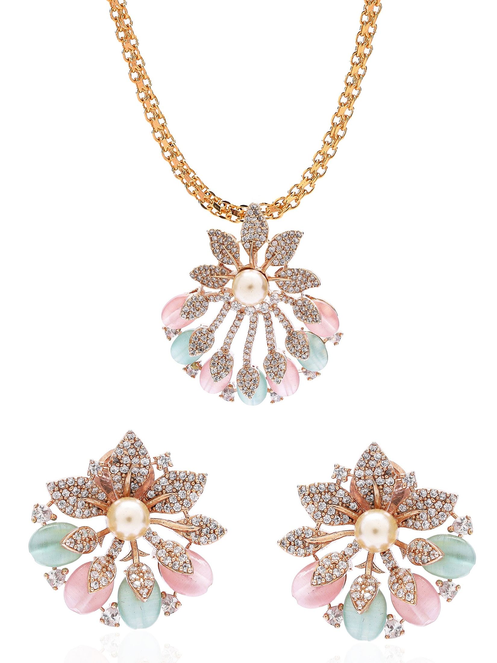 Pastel Multicoloured Floral Crystal Pendant Set