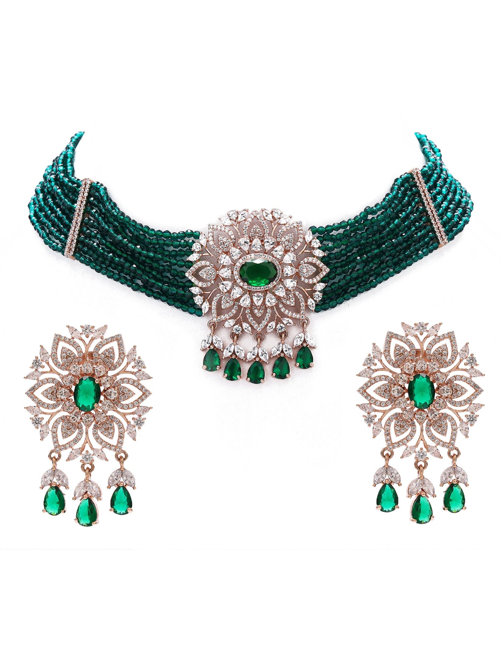 Embellished Deep Green Choker Set