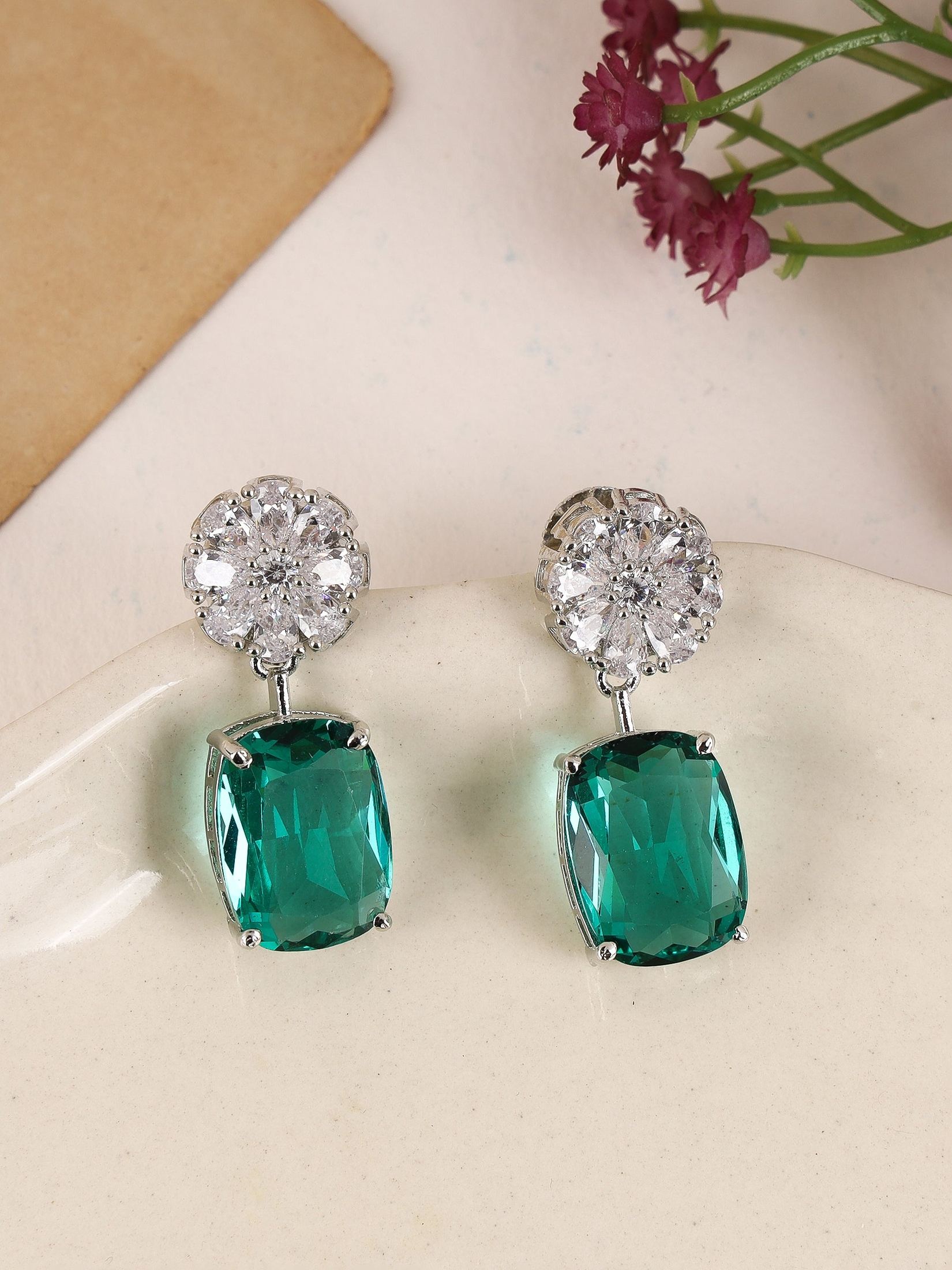 Classic Studded Deep Green Drop Earring