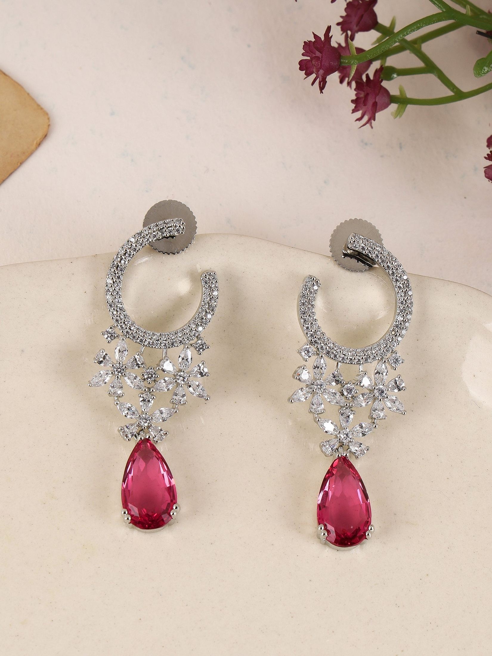 Chandbaali Style Floral Tear Drop Earring