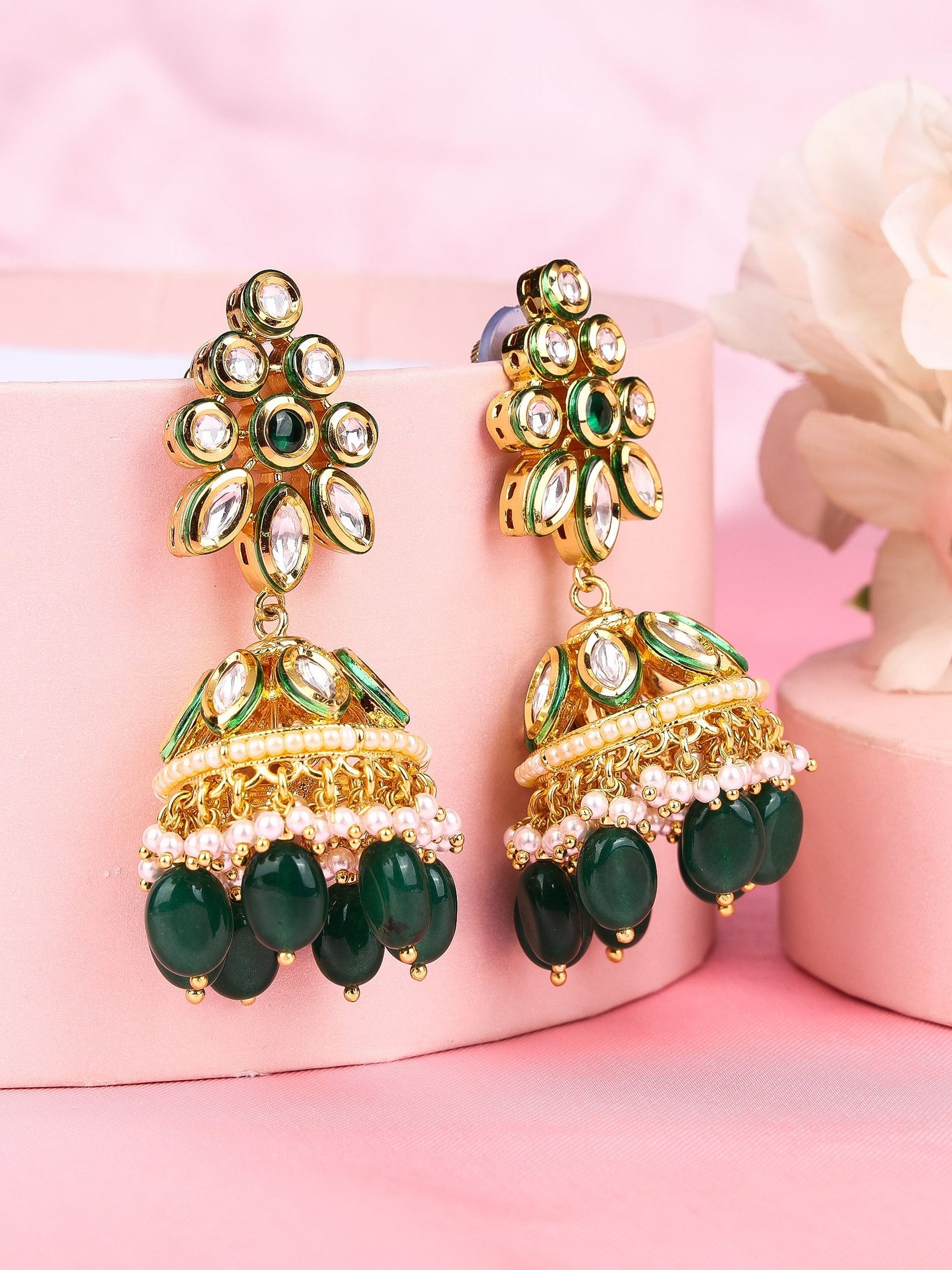 Polki jhumki earring with faux pearls