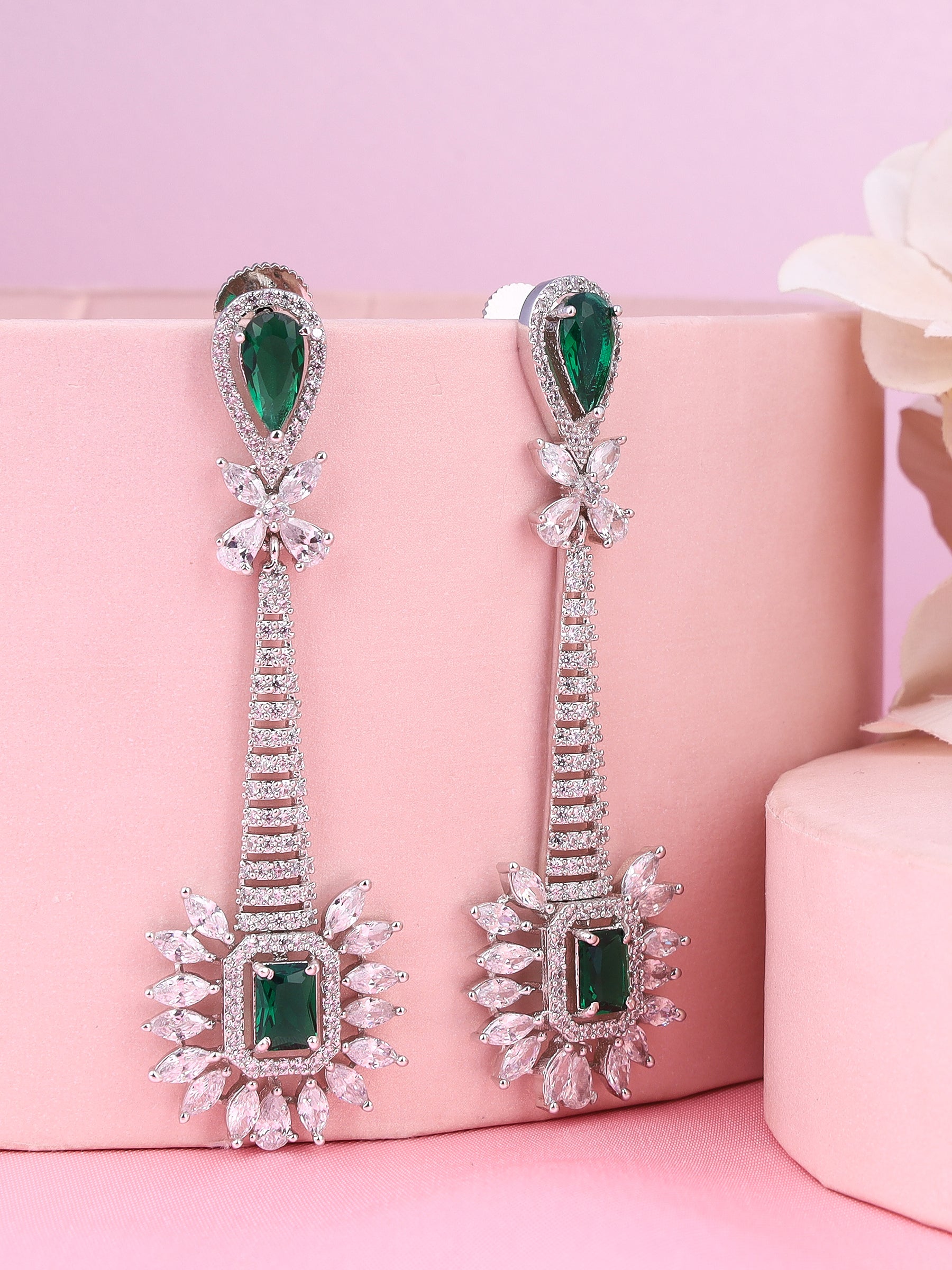 Graceful Green American Diamond Danglers