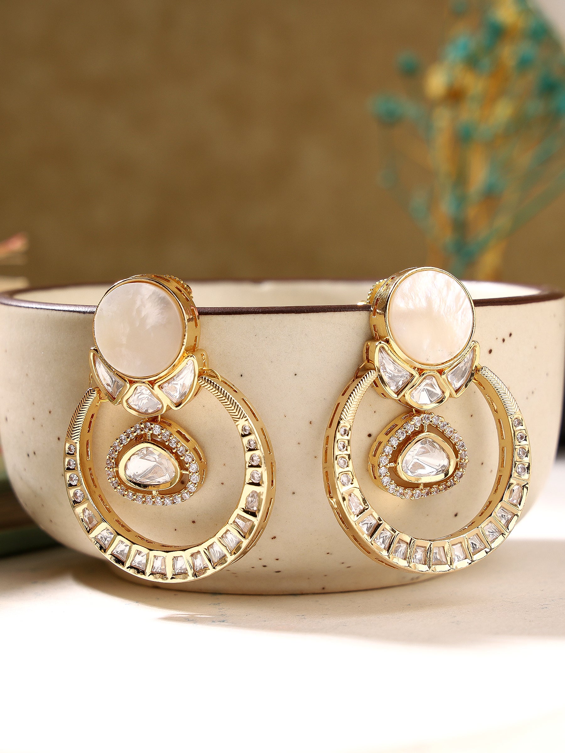 Chandbali Earrings With Mother of Pearl and Kundan Embellishment