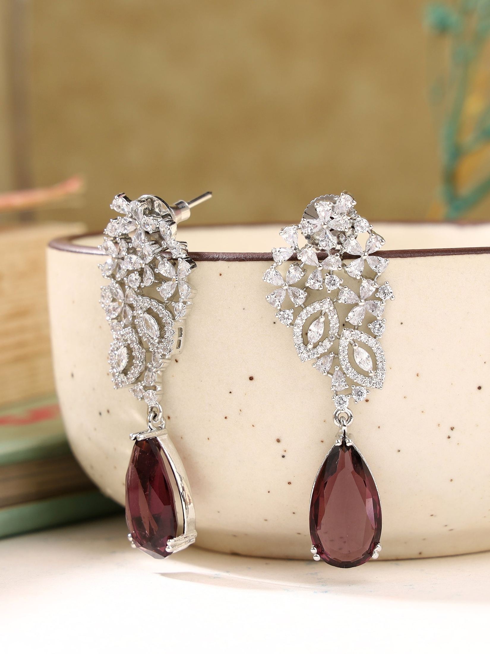 Wine Drop Earring with Fancy cut American Diamond