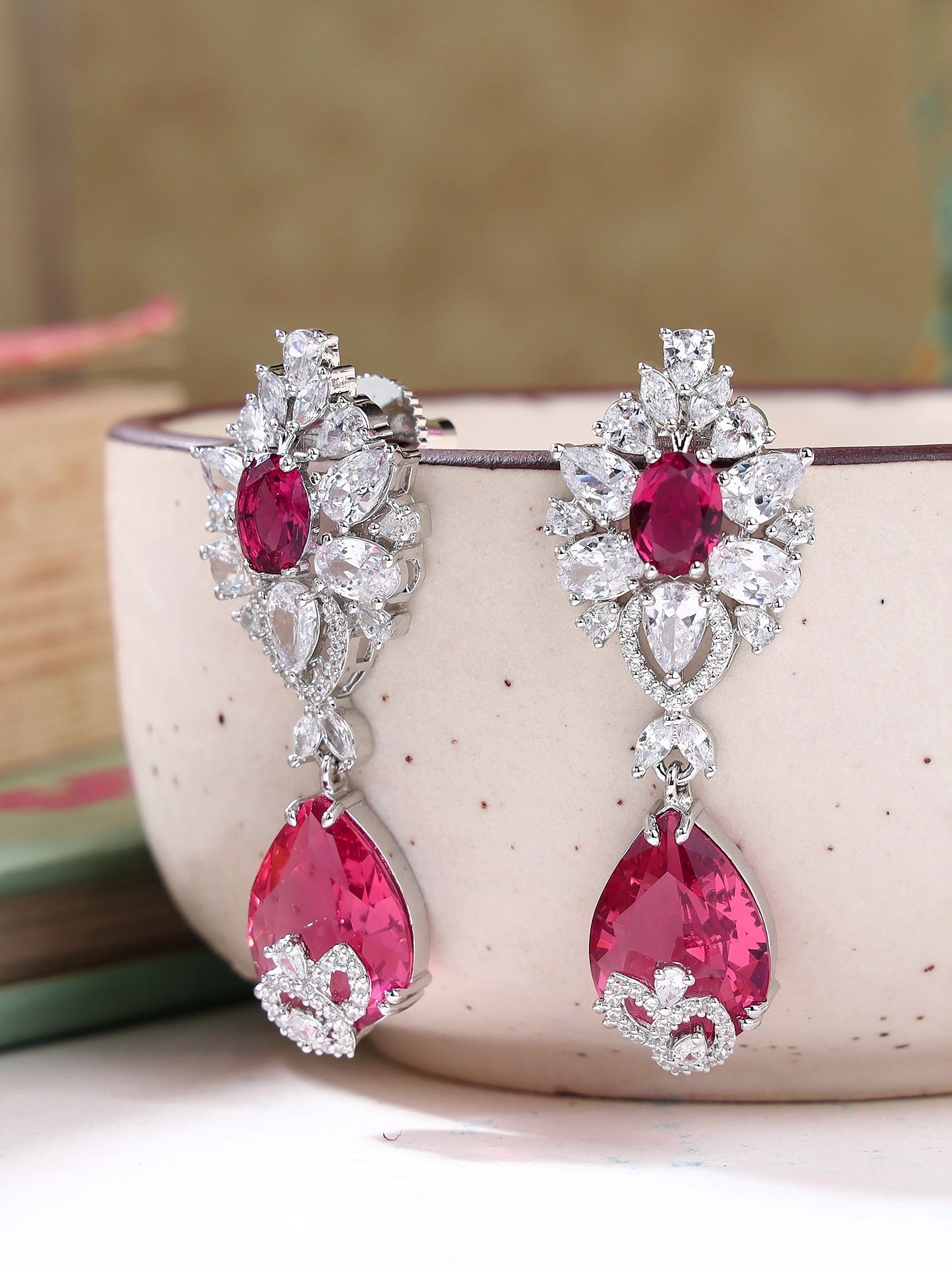 Radiant Magenta dual stone dangler earrings