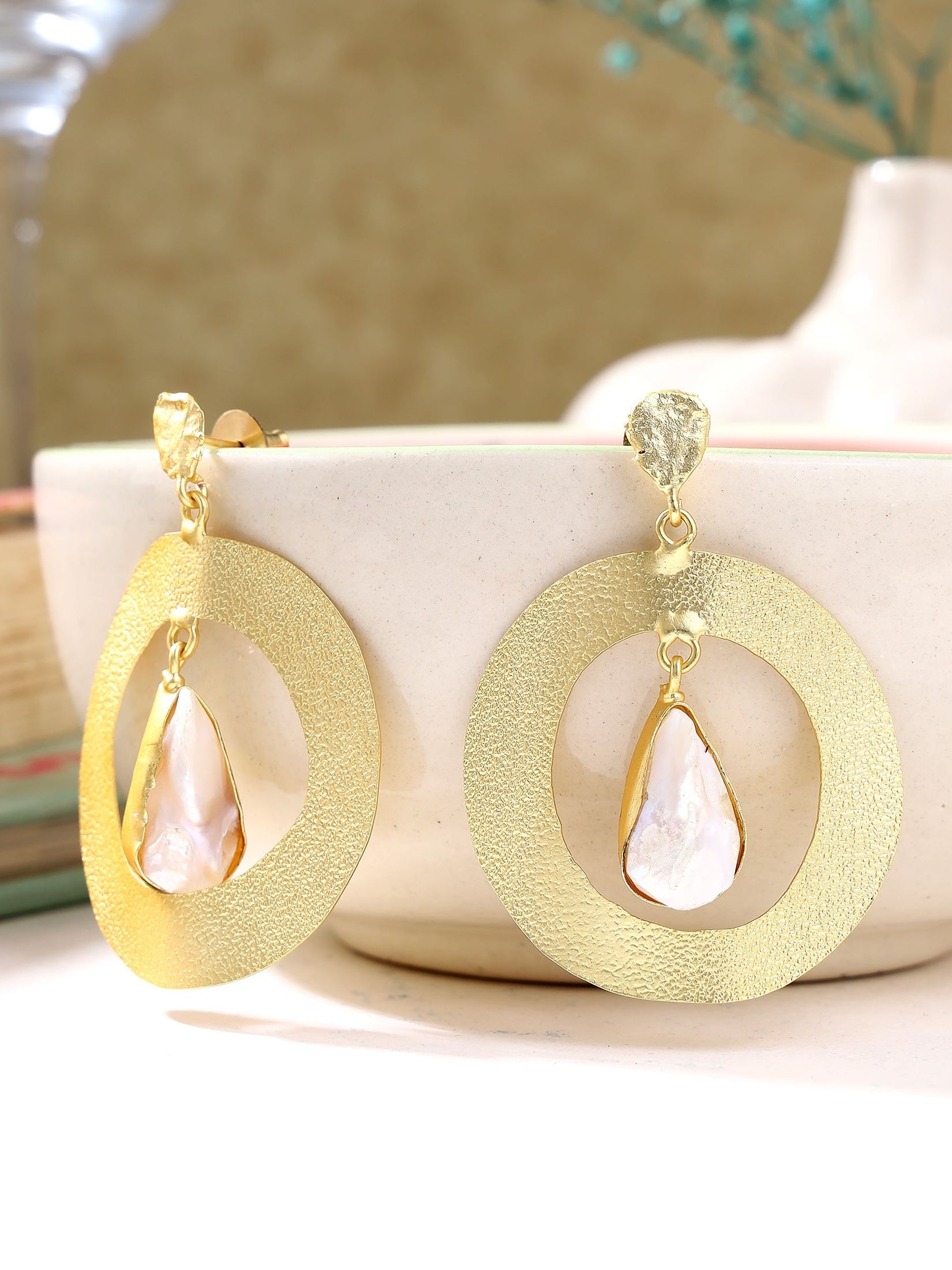 Classy Teardrop Pearl Work Earrings