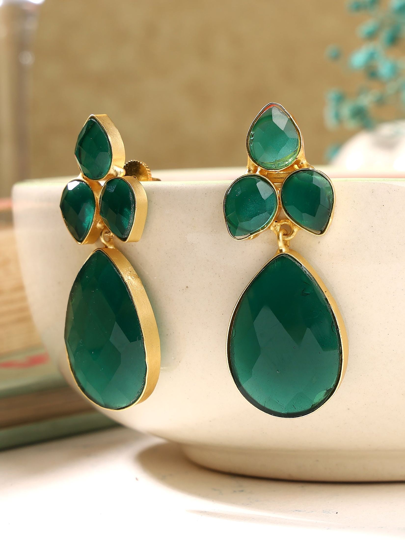 Bezel Set Forest Green Drop Earring