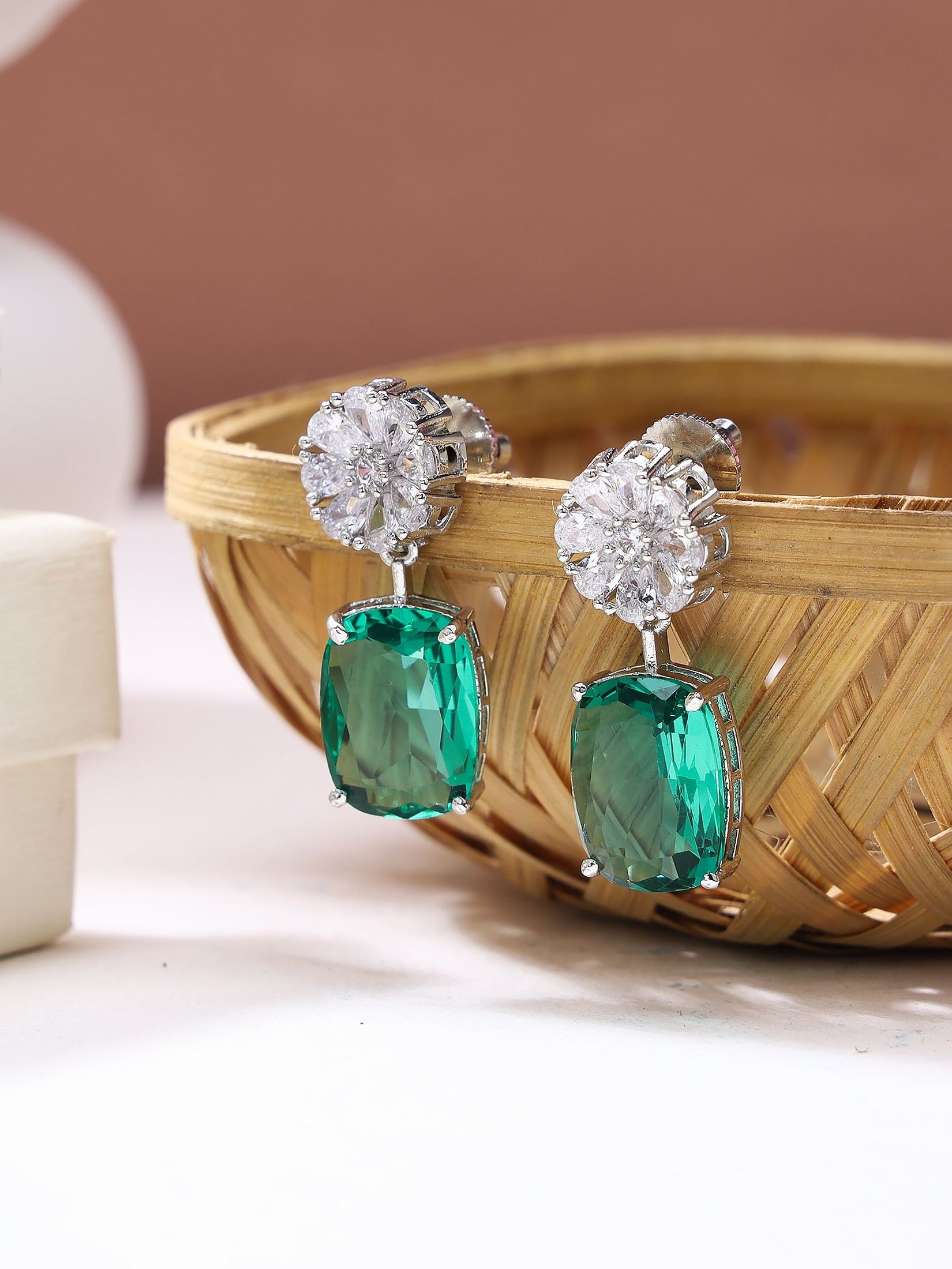 Classic Studded Deep Green Drop Earring