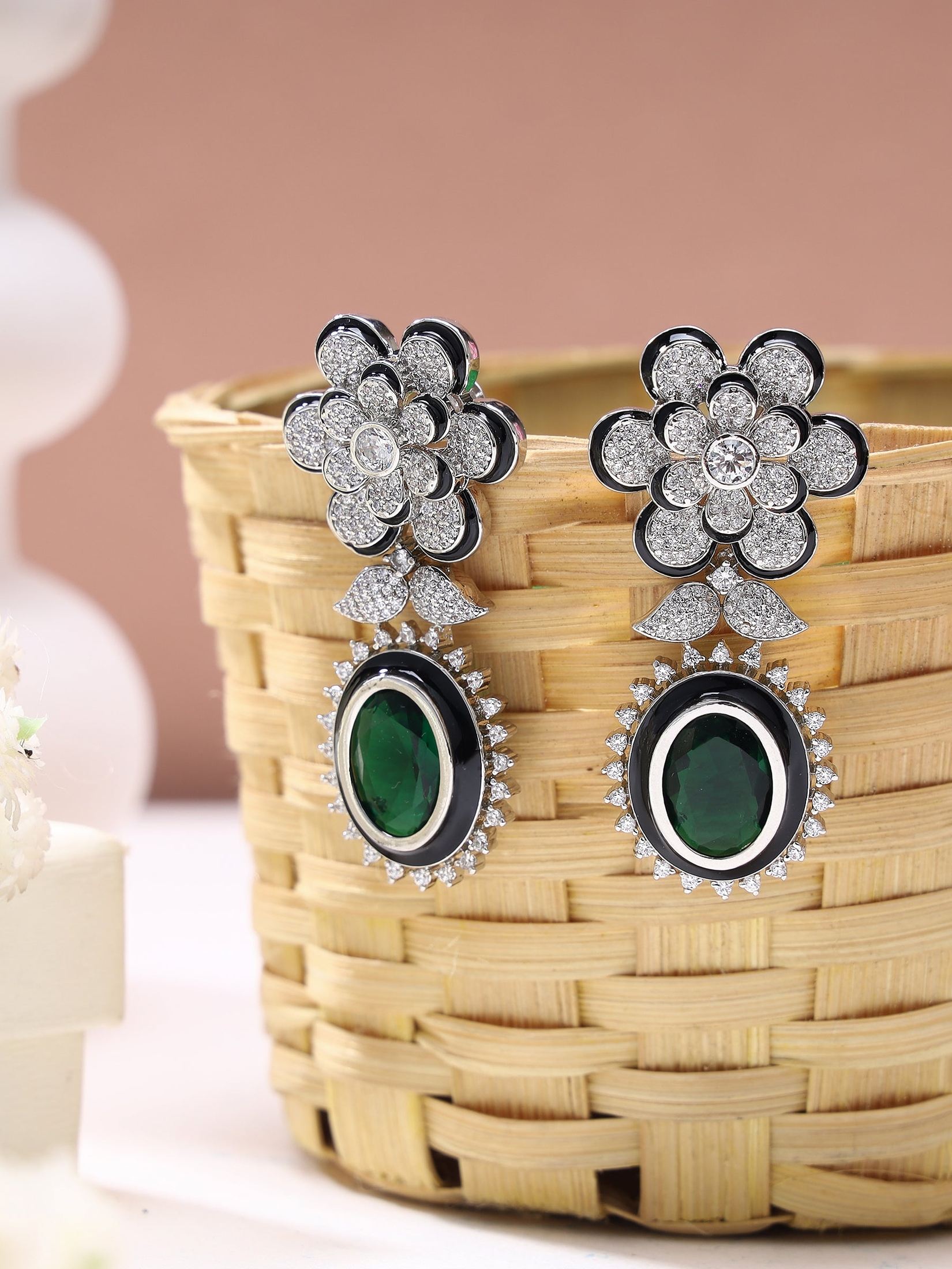 Glittering Party Wear Drop Earring with Modern Twist