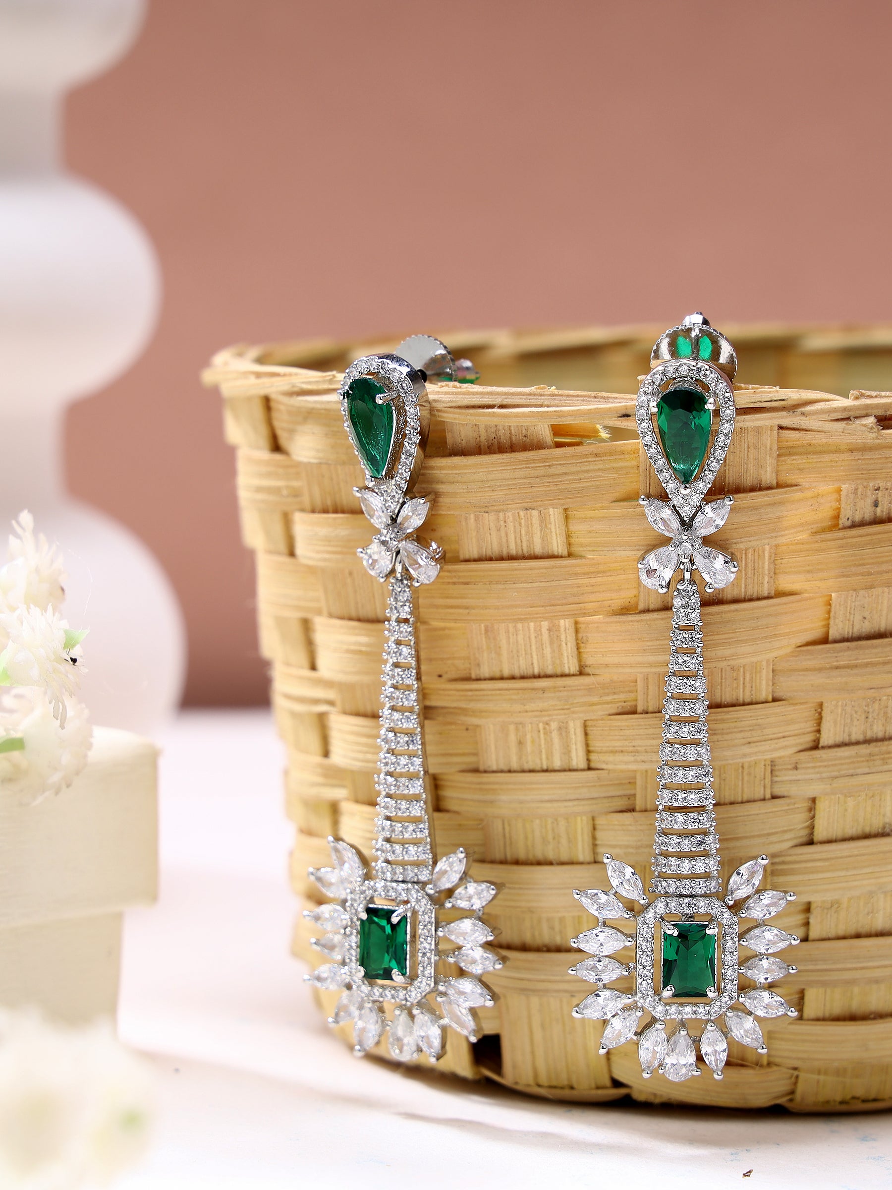 Graceful Green American Diamond Danglers