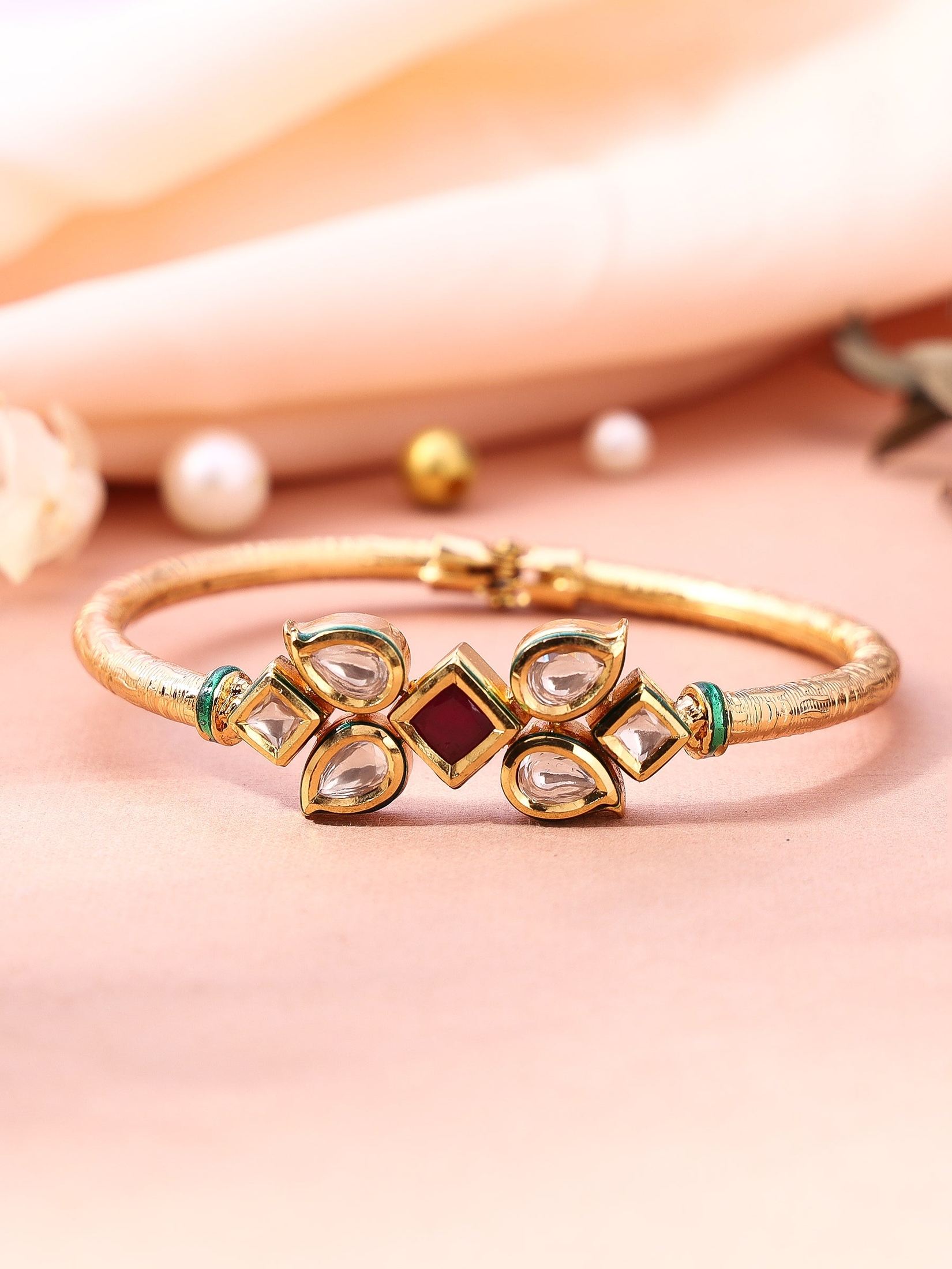 Gold plated Kundan Pull Open Bracelet