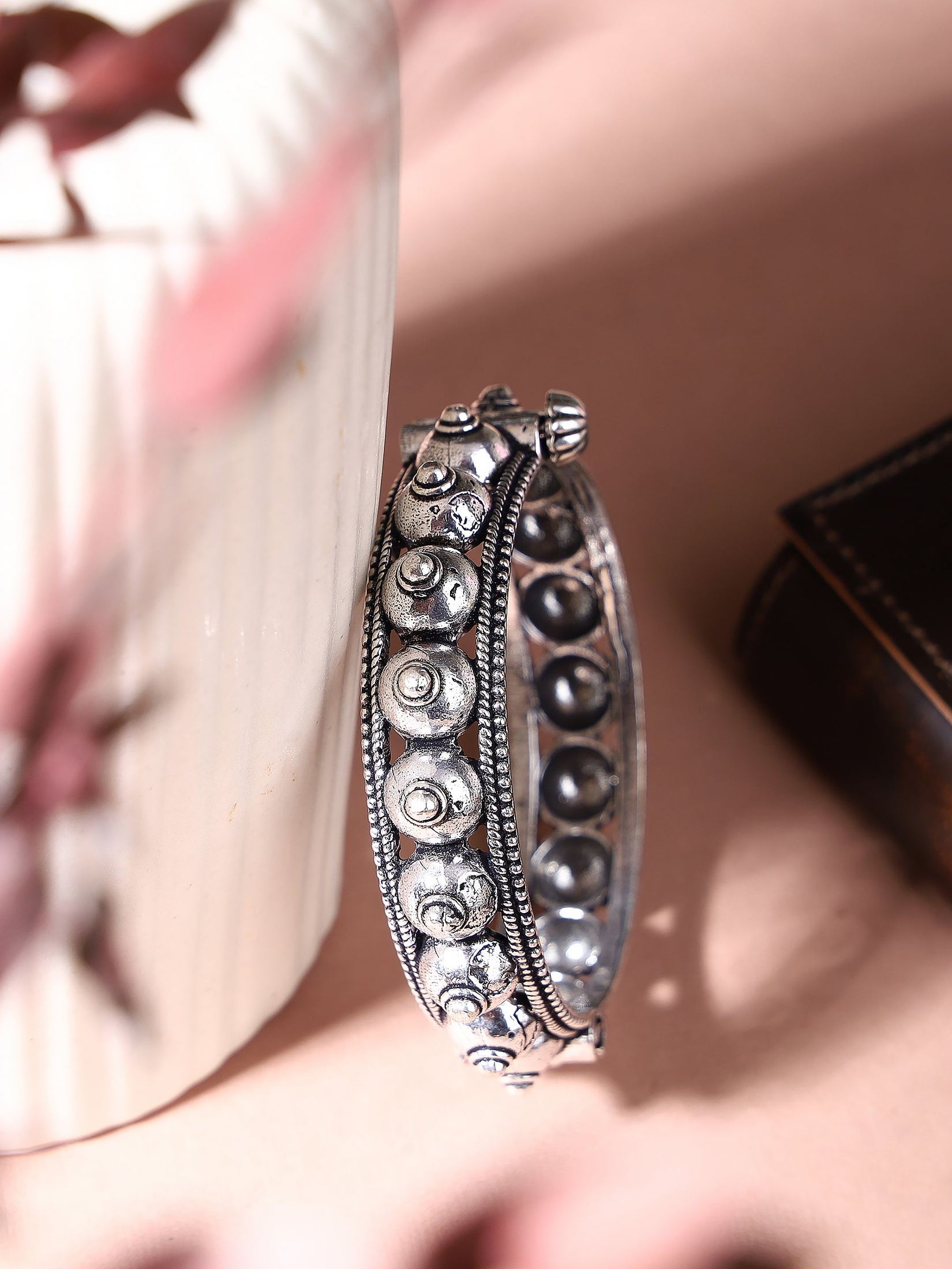 Antique Oxidised Silver Screw Closure Classic Bracelet