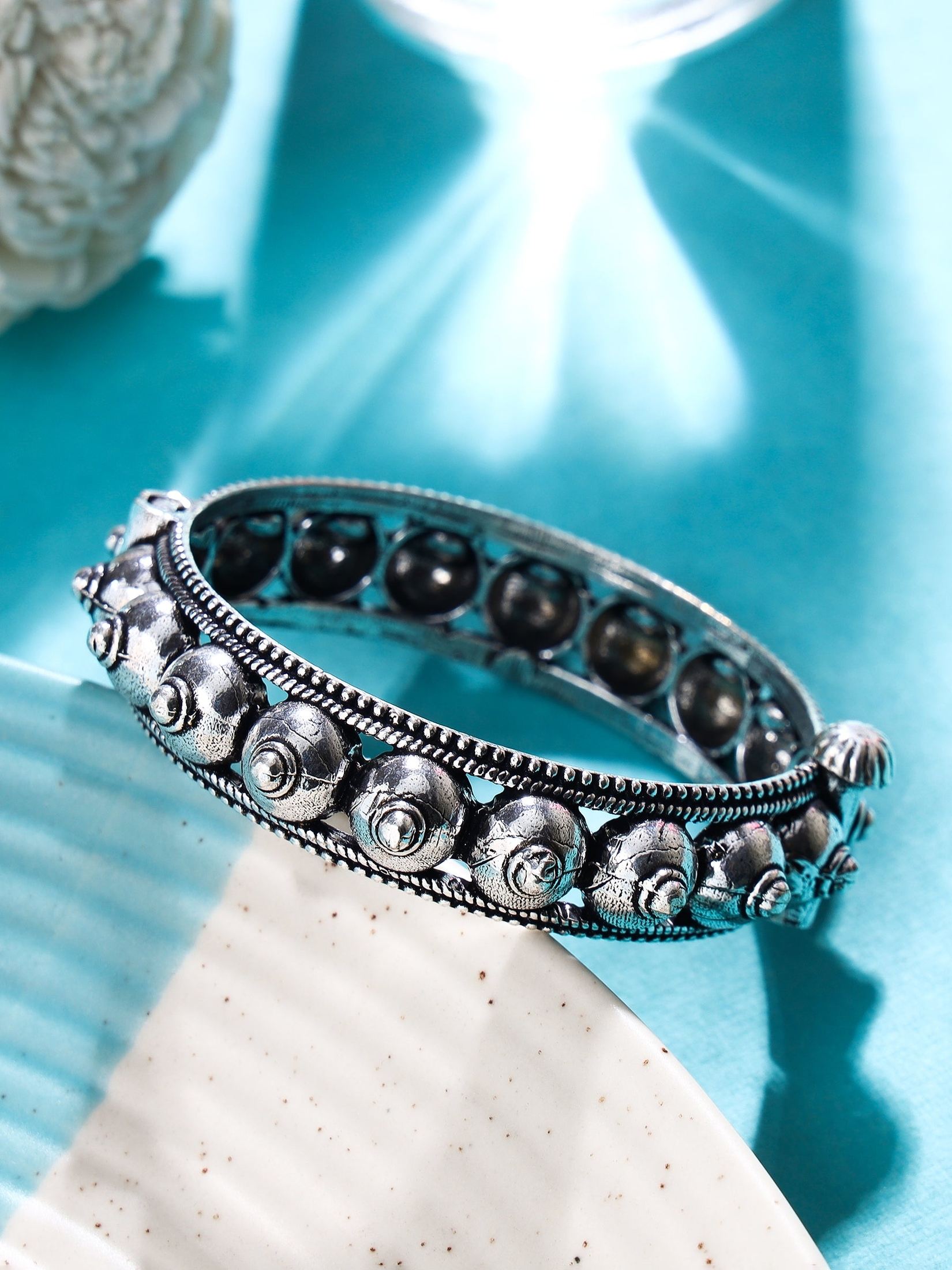 Antique Oxidised Silver Screw Closure Classic Bracelet