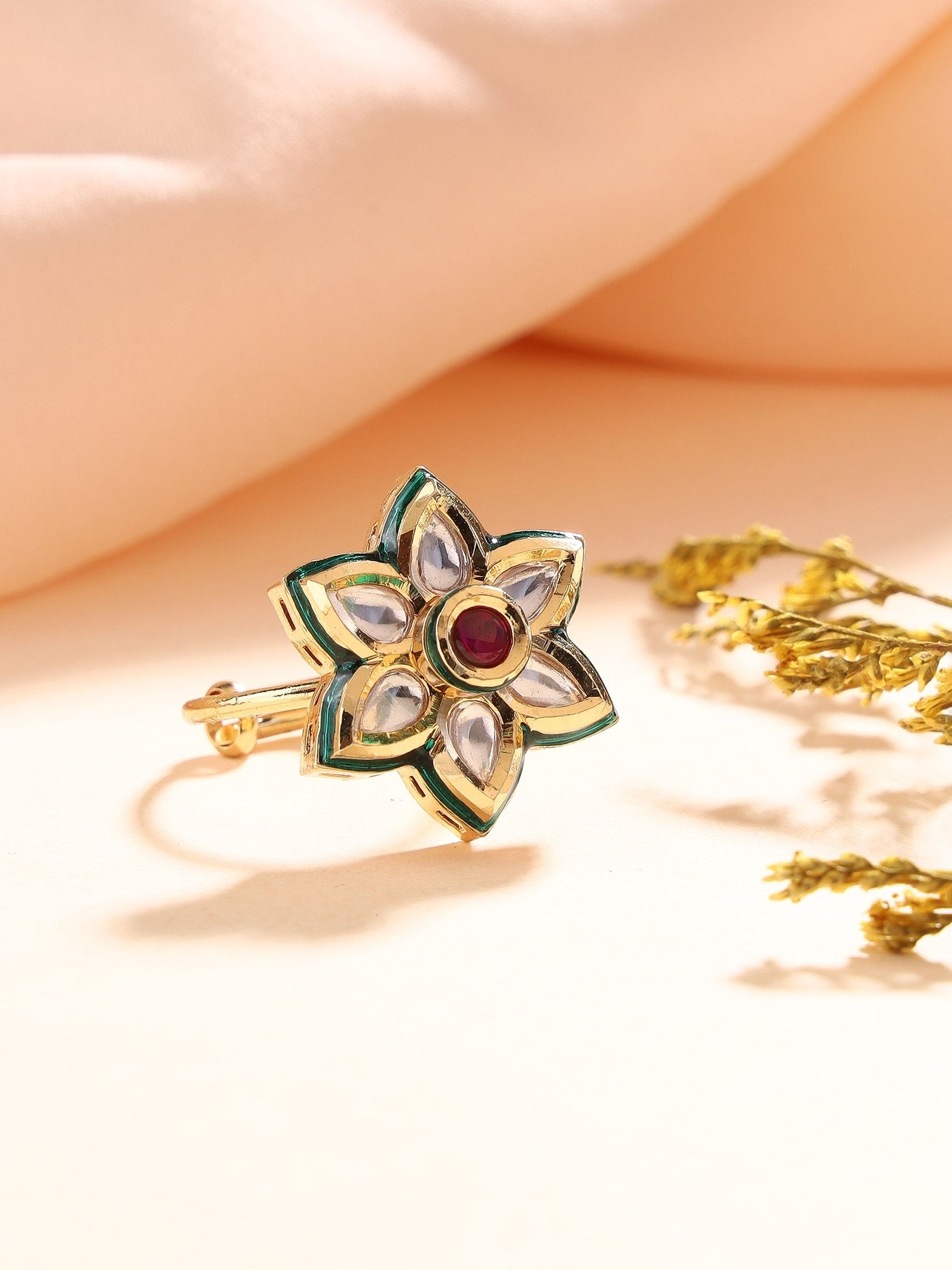 Floral Cocktail  Kundan Ring with Centre Stone