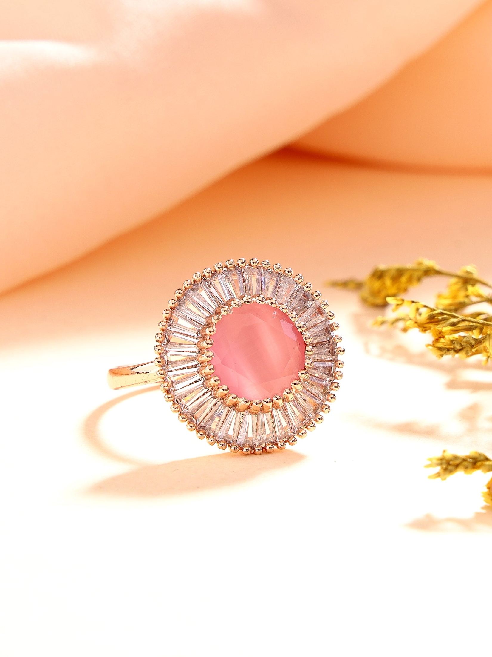 Subtle Pink Statement Crystal Ring