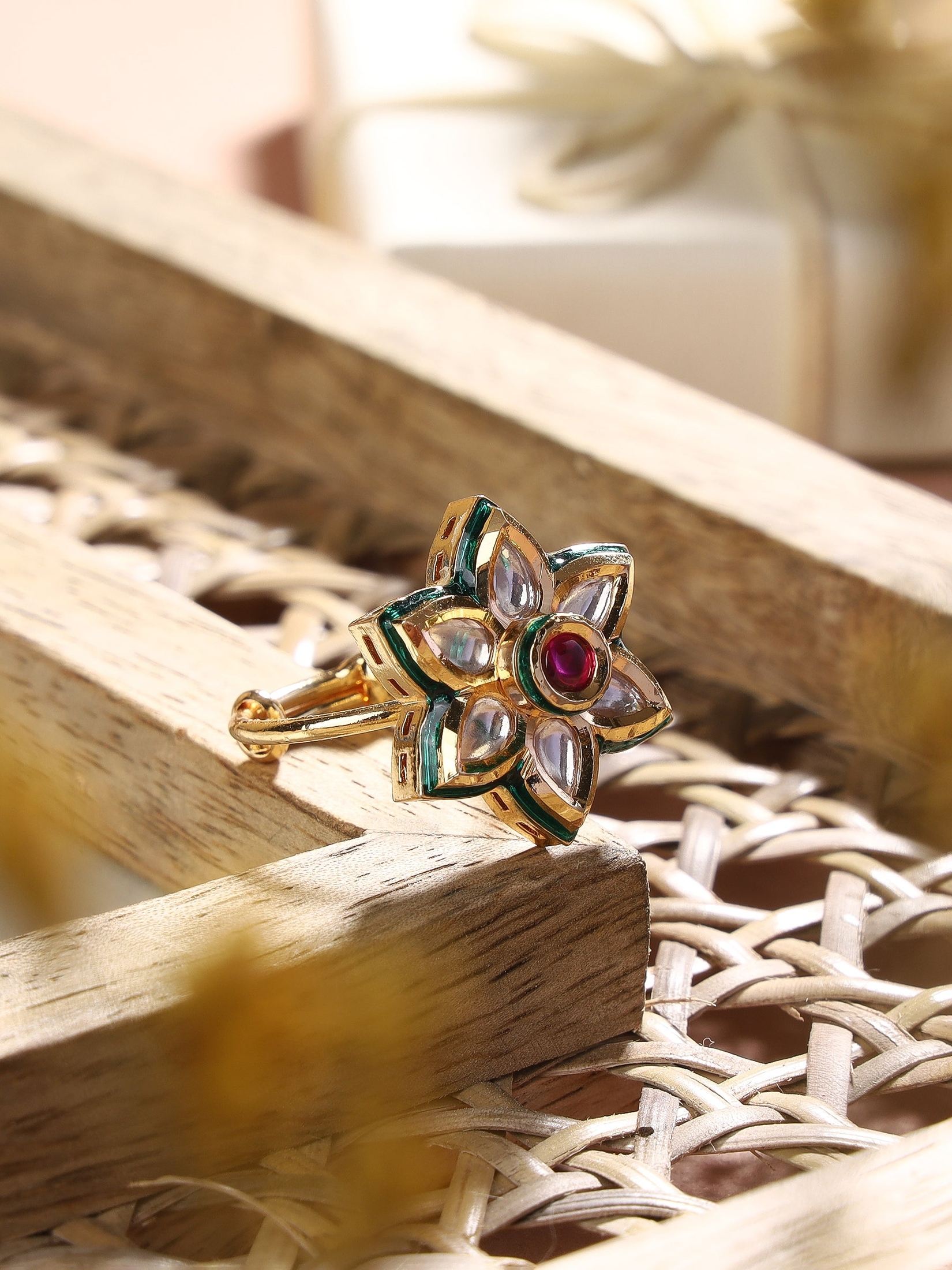 Floral Cocktail  Kundan Ring with Centre Stone