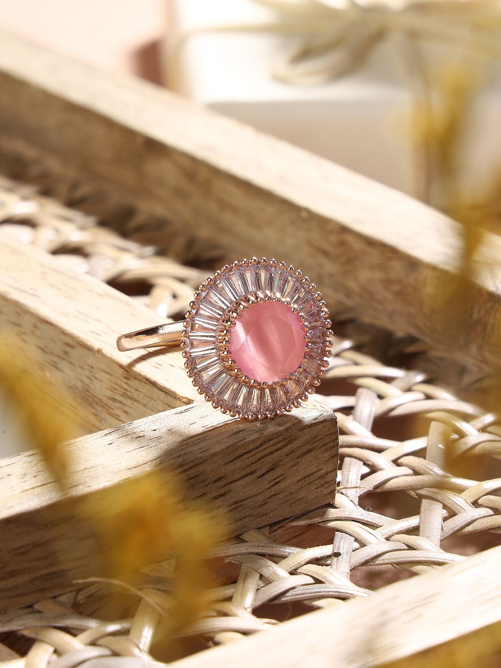 Subtle Pink Statement Crystal Ring