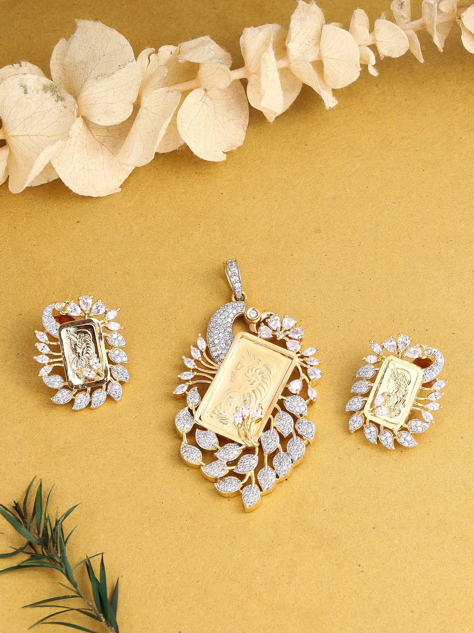 Gold Coin Shaped Pendant Earring Set