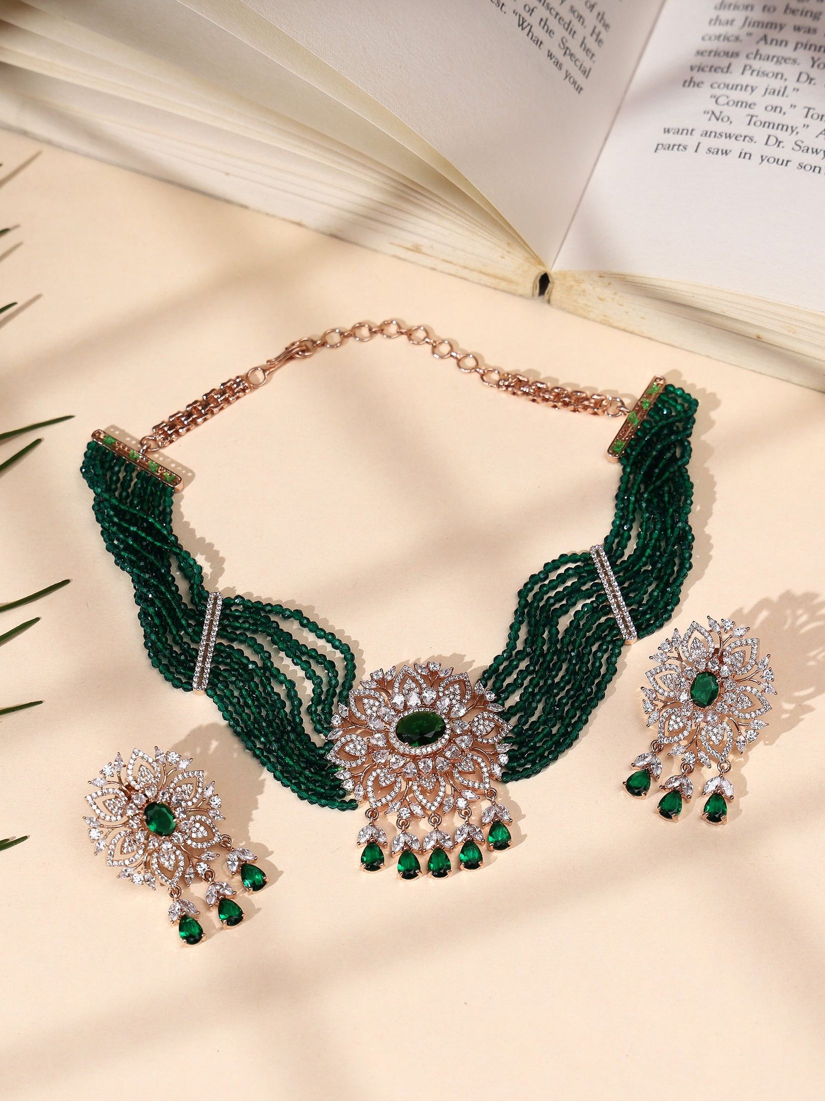 Embellished Deep Green Choker Set