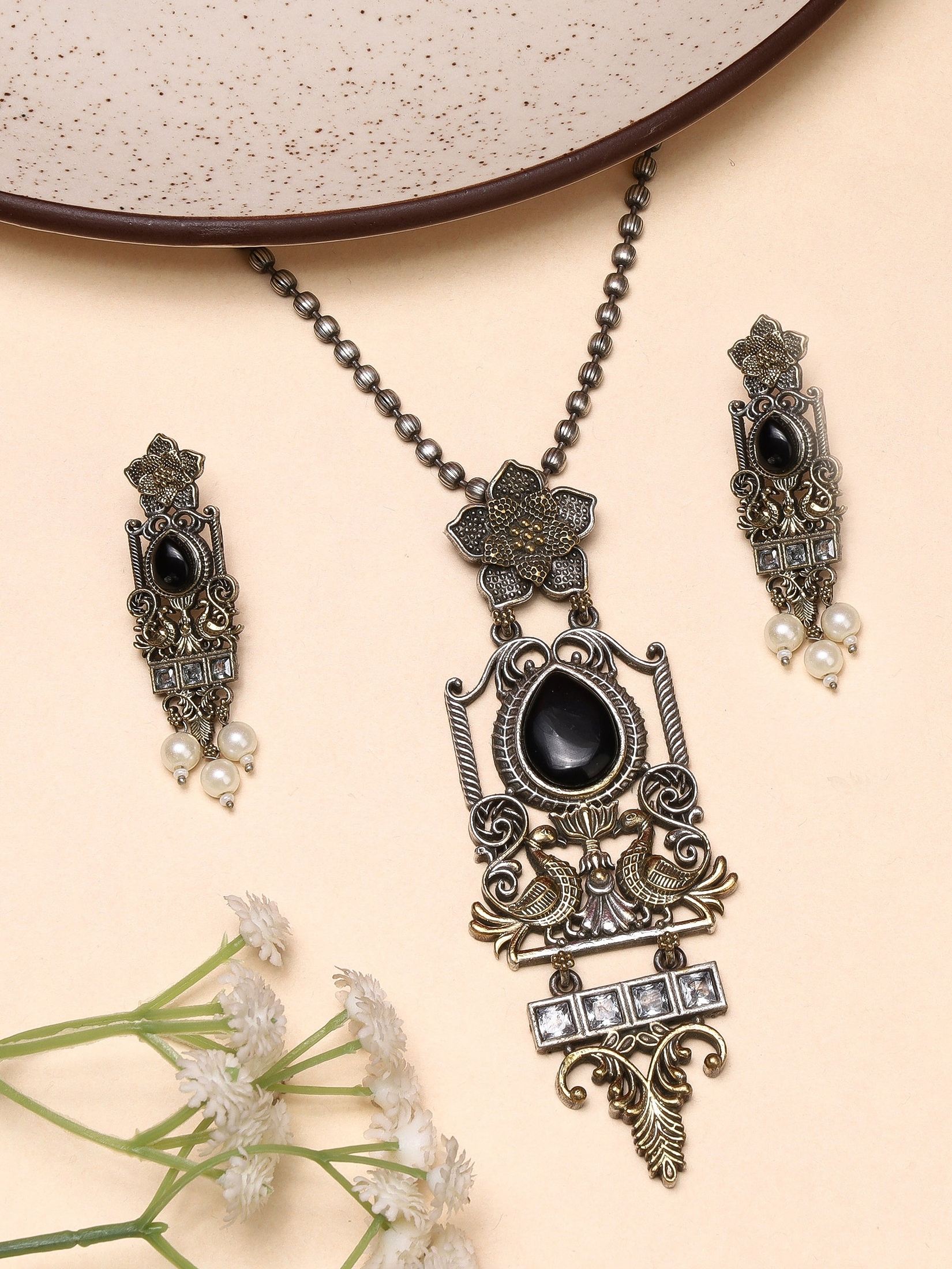 Latest Stylish Traditional Oxidised Silver Necklace Set