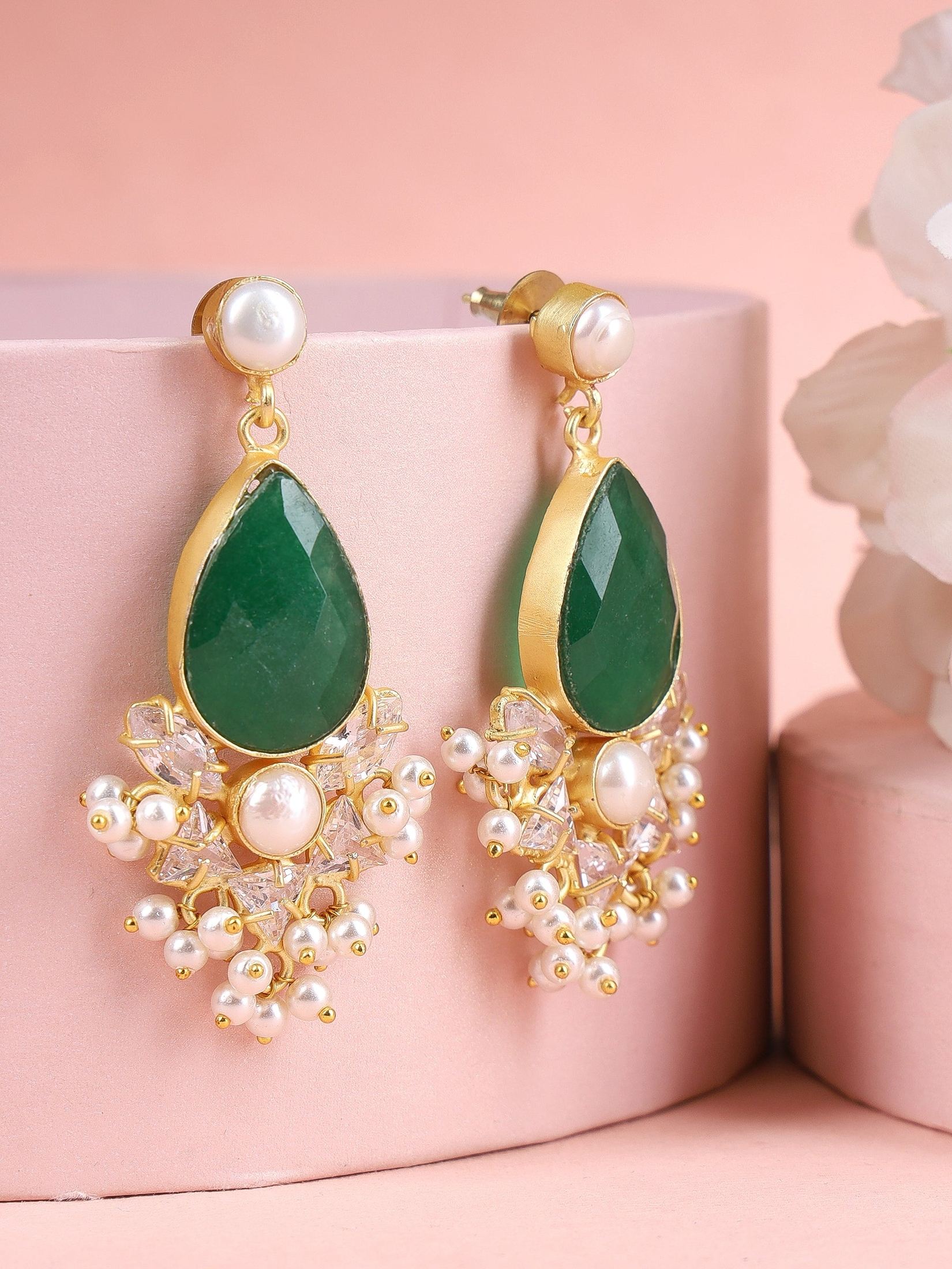 Traditional Party Wear Moss Green Drop Earrings