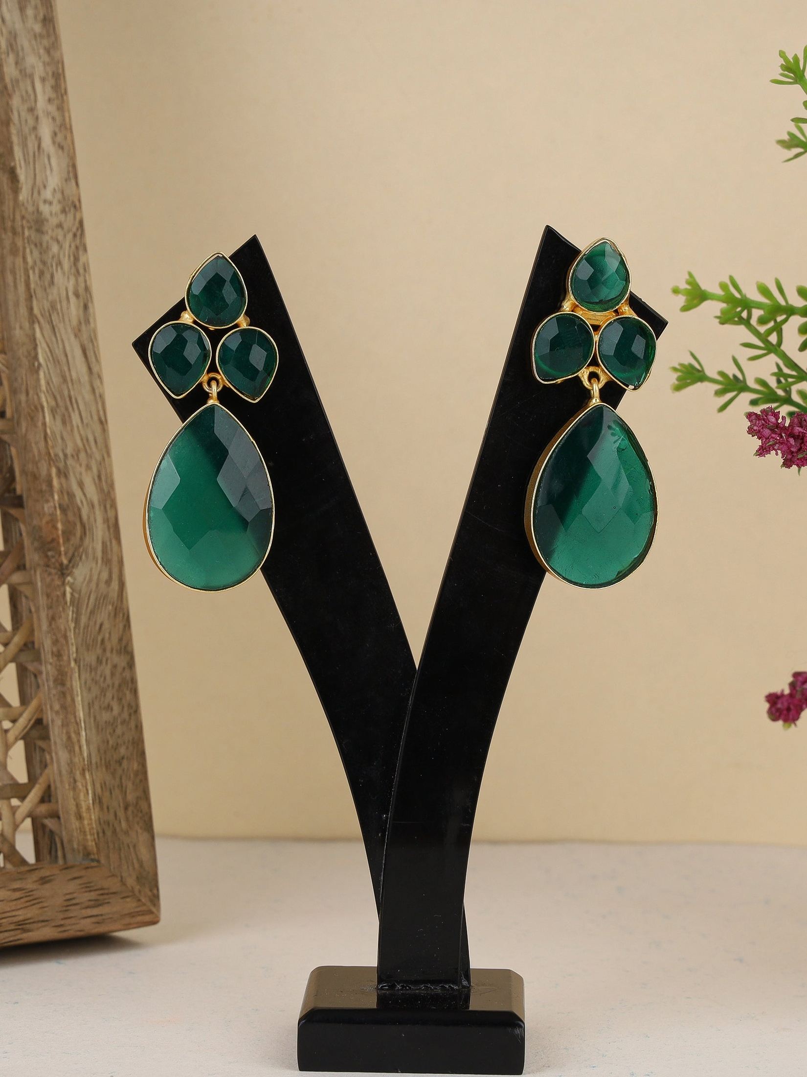 Bezel Set Forest Green Drop Earring