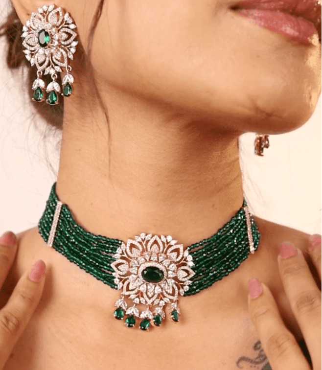 Embellished Deep Green Choker Set